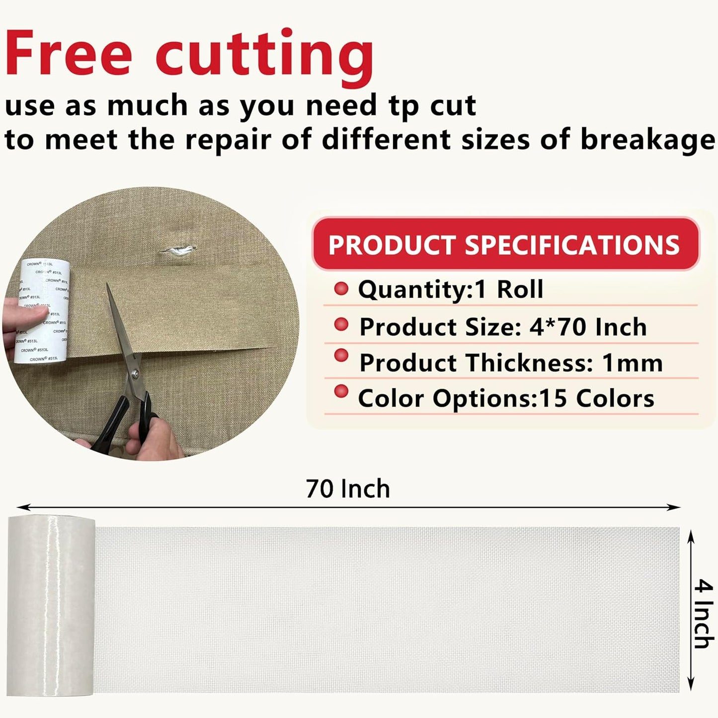 Linen Repair Tape 4x70 Inch Self-Adhesive Couch Patch Repair Fabric Patch for