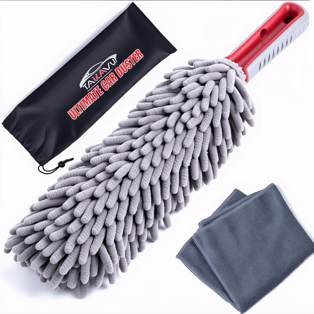 Car Duster Interior by TAKAVU, 360° Microfiber Fingers, Unbreakable Comfort Handle, Lint and