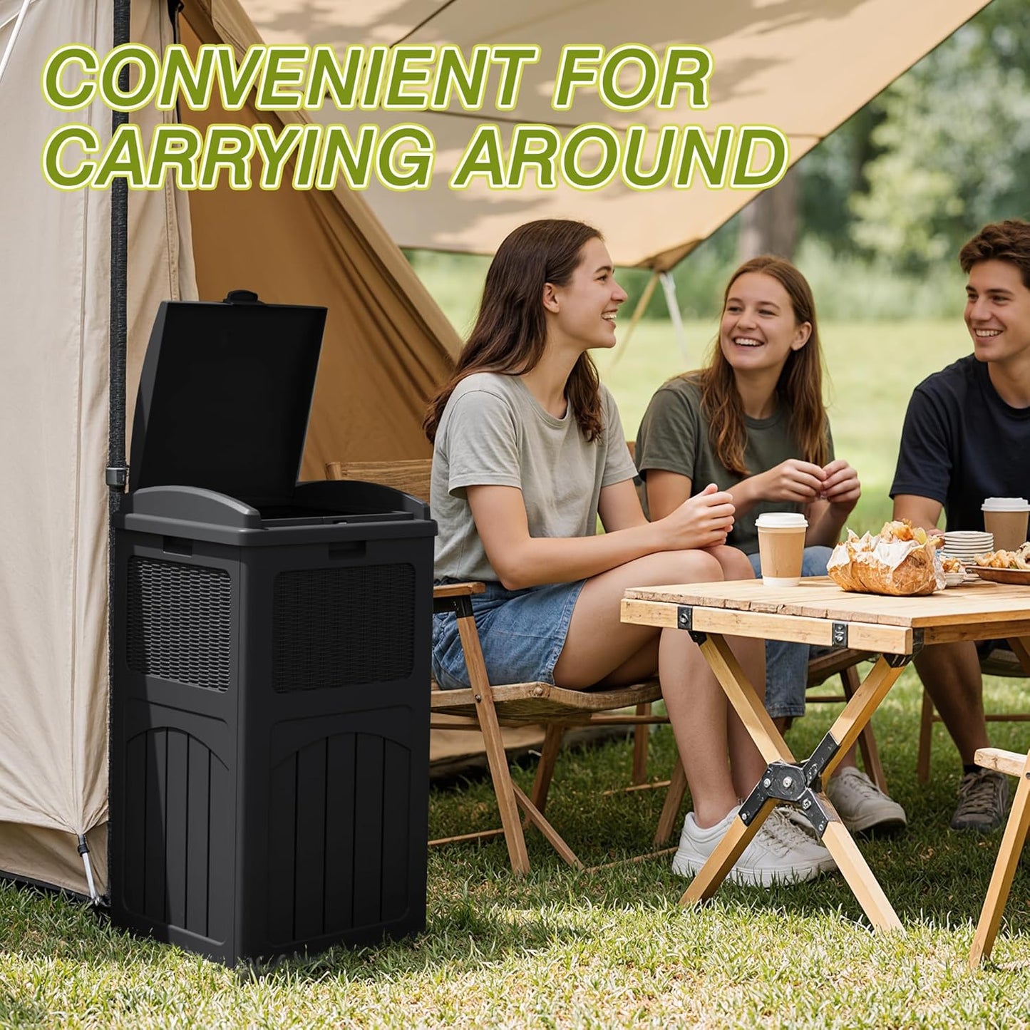 Greesum 33 Gallon Outdoor Trash Can with Lid, Waterproof Resin Garbage Bin for Hideaway, Deck