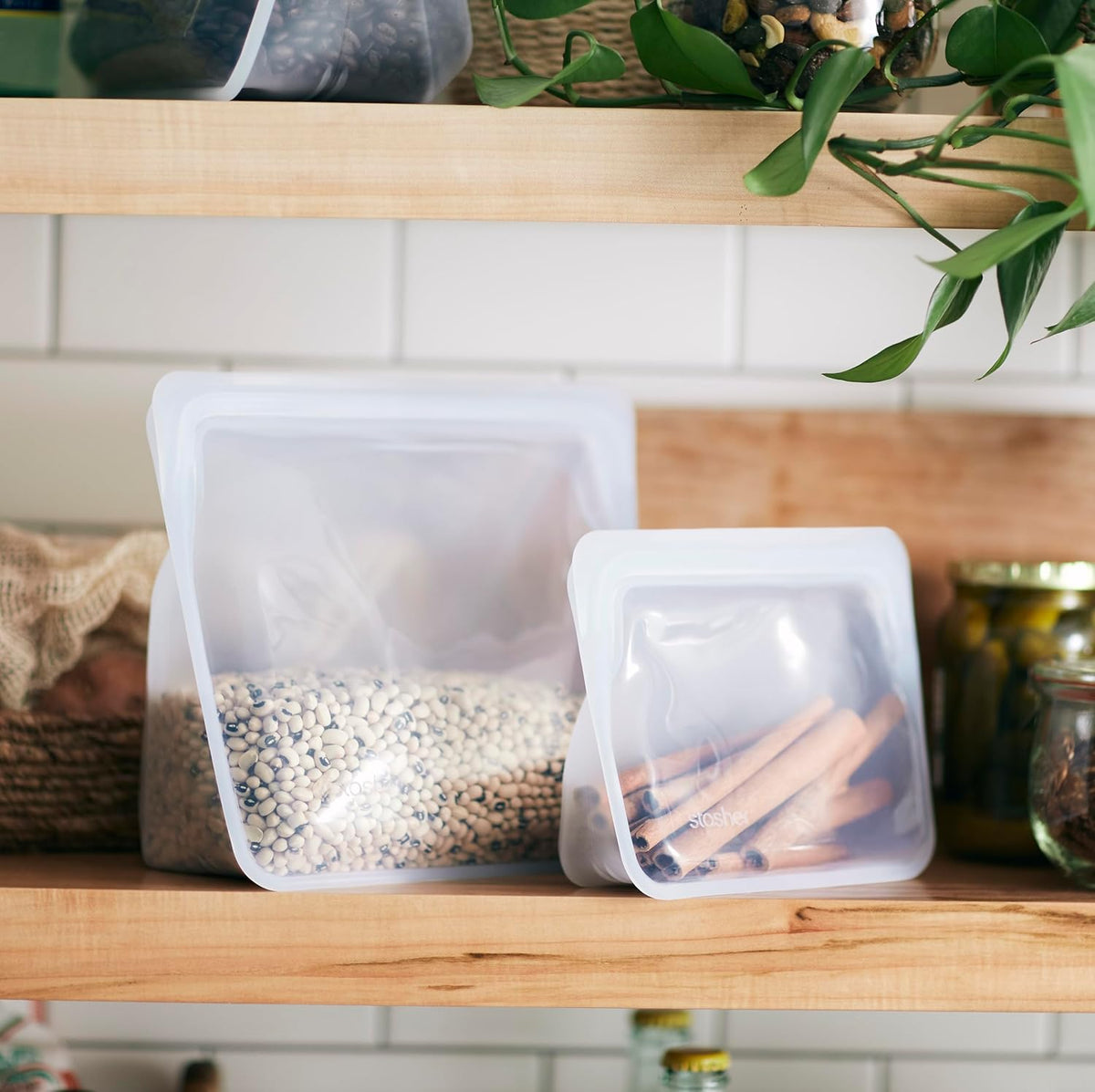 Stasher Premium Silicone Reusable Food Storage Stand-Up Mini Bag, Green, Microwave, Sous Vide
