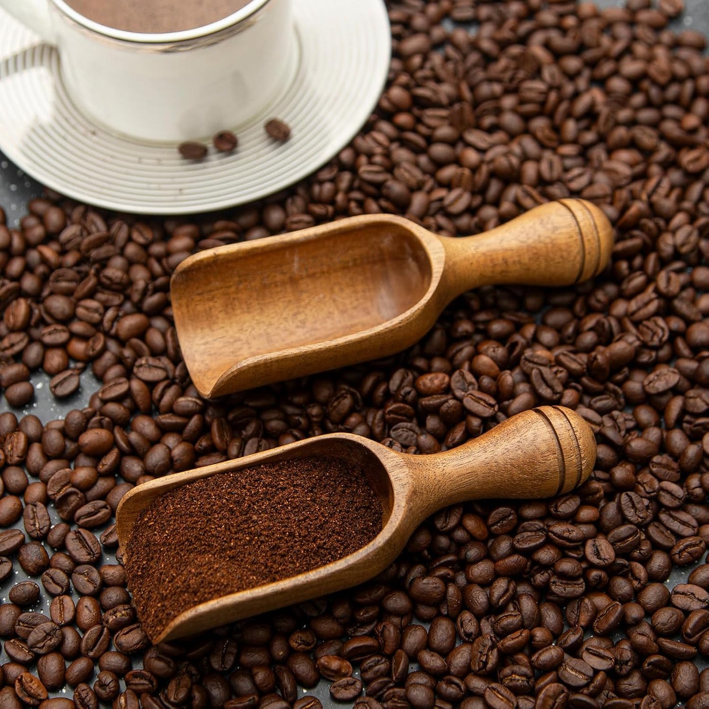 Big Coffee Scoop Shovel, 2pcs Wooden Scoop for Jars, Acacia Large Ground Coffee Scoop 5.9″
