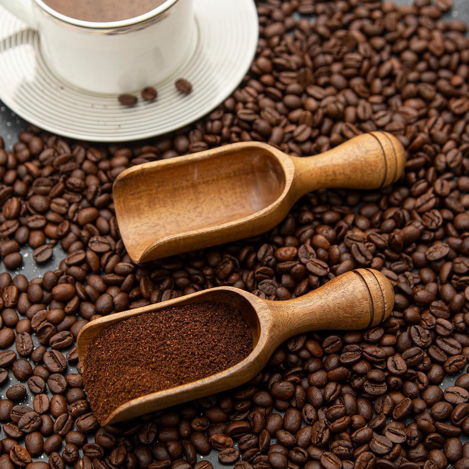 Big Coffee Scoop Shovel, 2pcs Wooden Scoop for Jars, Acacia Large Ground Coffee Scoop 5.9″
