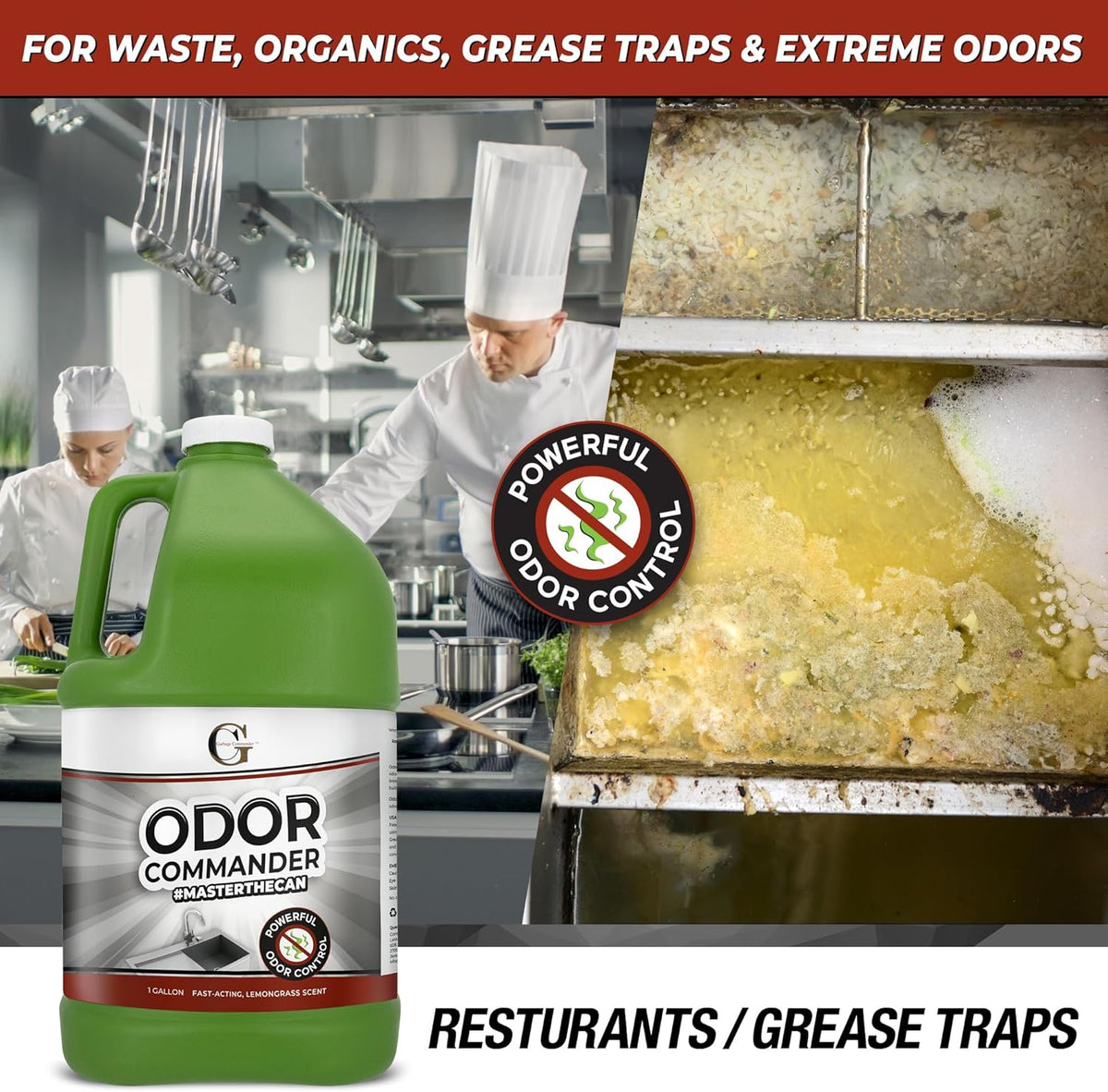 Garbage Commander Odor Commander, Odor Control Spray Bottle, 1 Gallon Refill, Lemongrass Scent