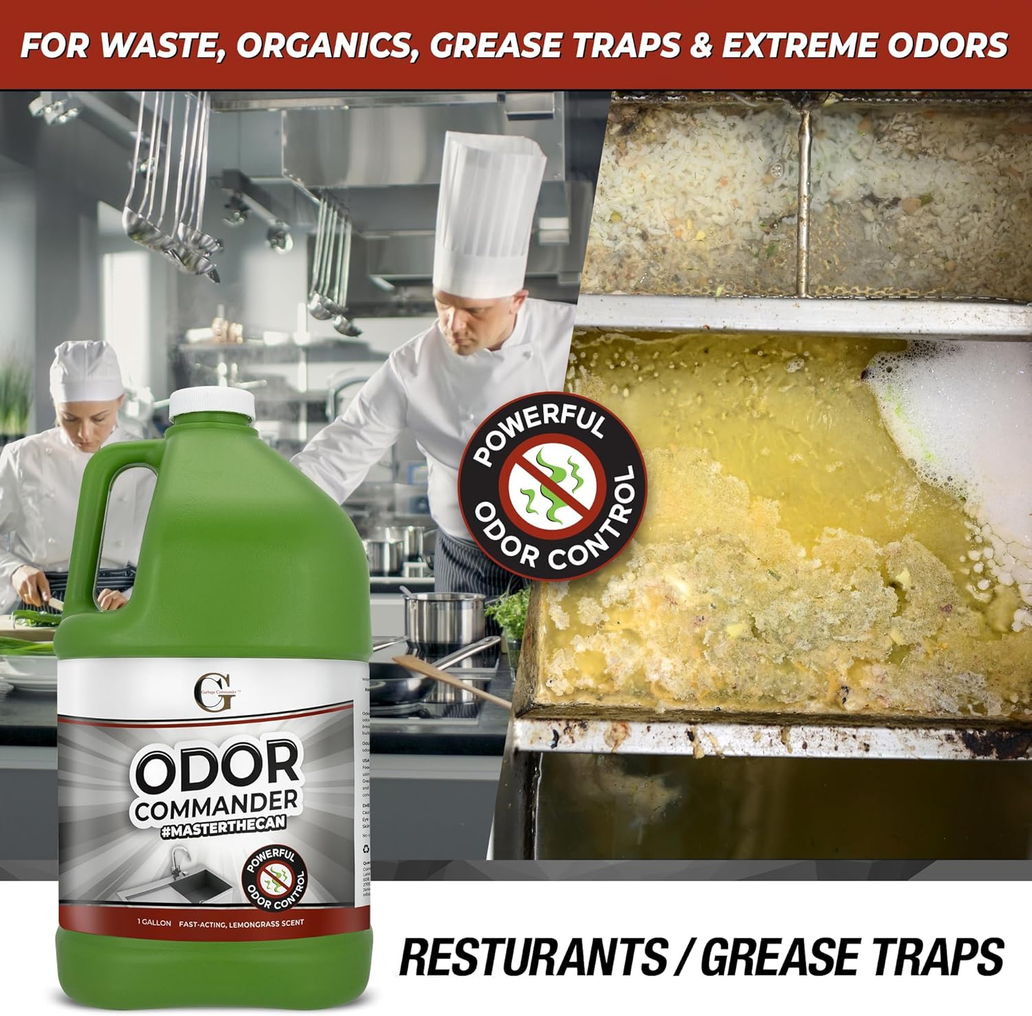 Garbage Commander Odor Commander, Odor Control Spray Bottle, 1 Gallon Refill, Lemongrass Scent