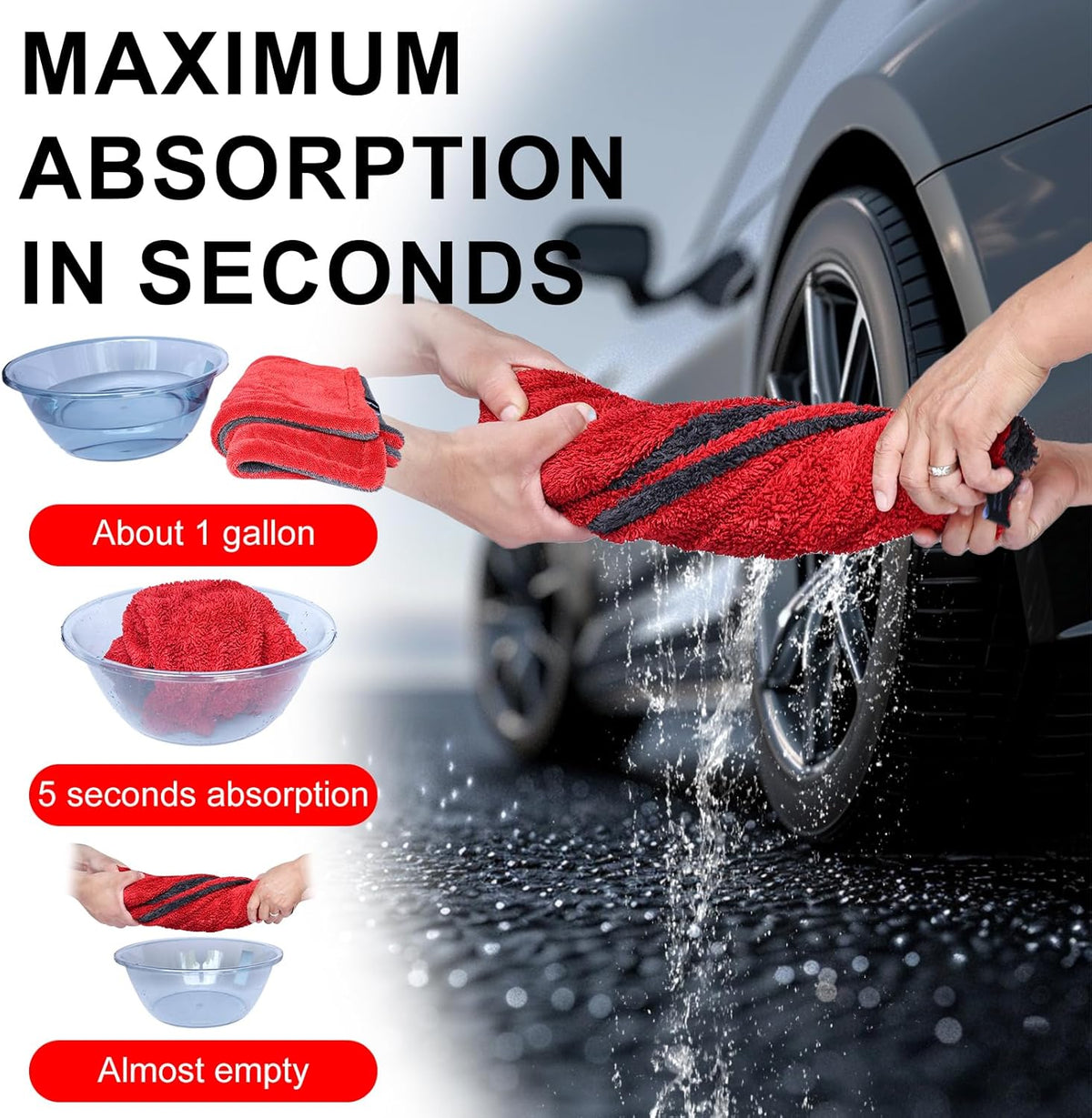 2 Pack XL Car Drying Towel – 1300GSM Ultra Absorbent Microfiber, 24"x36" Large Size, Twisted Loop