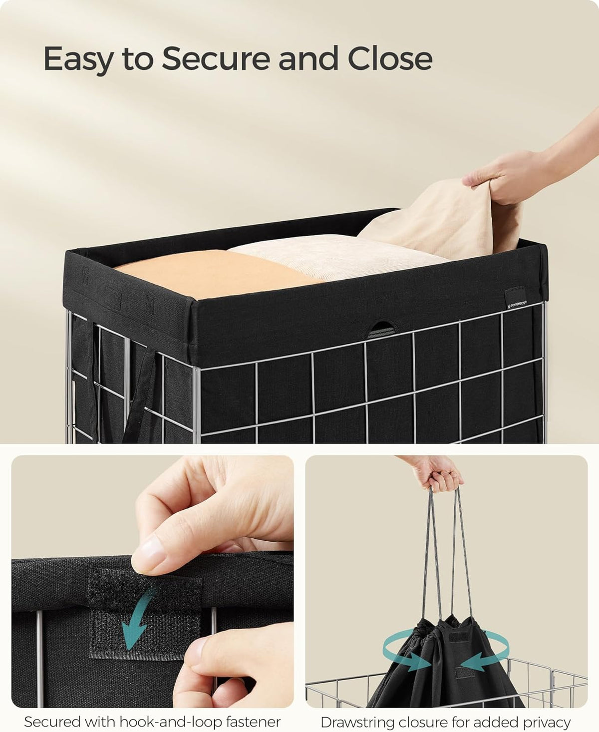 SONGMICS Laundry Hamper, 23.8 Gal. (90L) Laundry Basket, Collapsible Clothes Hamper, Removable and