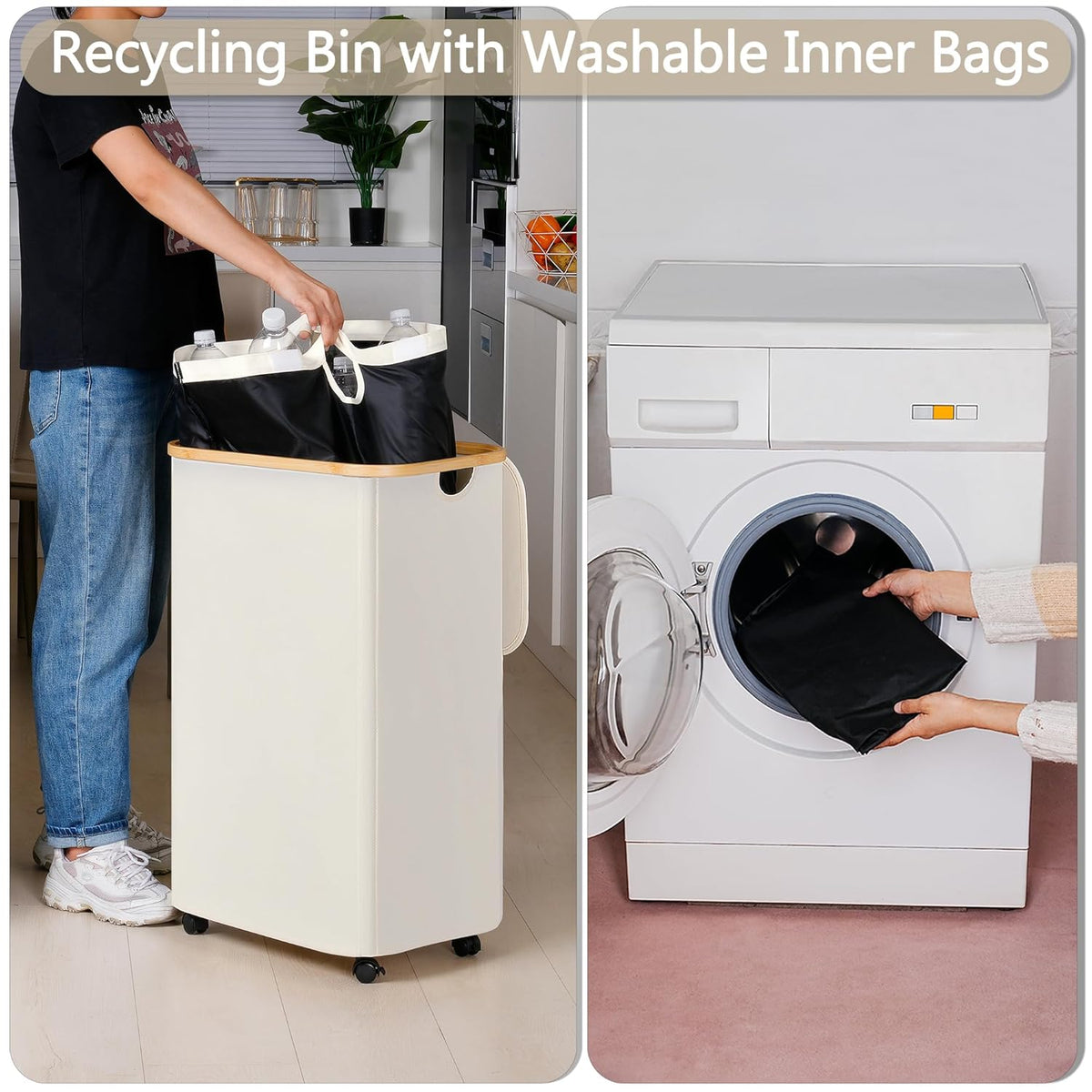efluky Recycle Bins for Kitchen 100L (26 Gallon), Recycling Bin with Wheels and 2 Removeable and