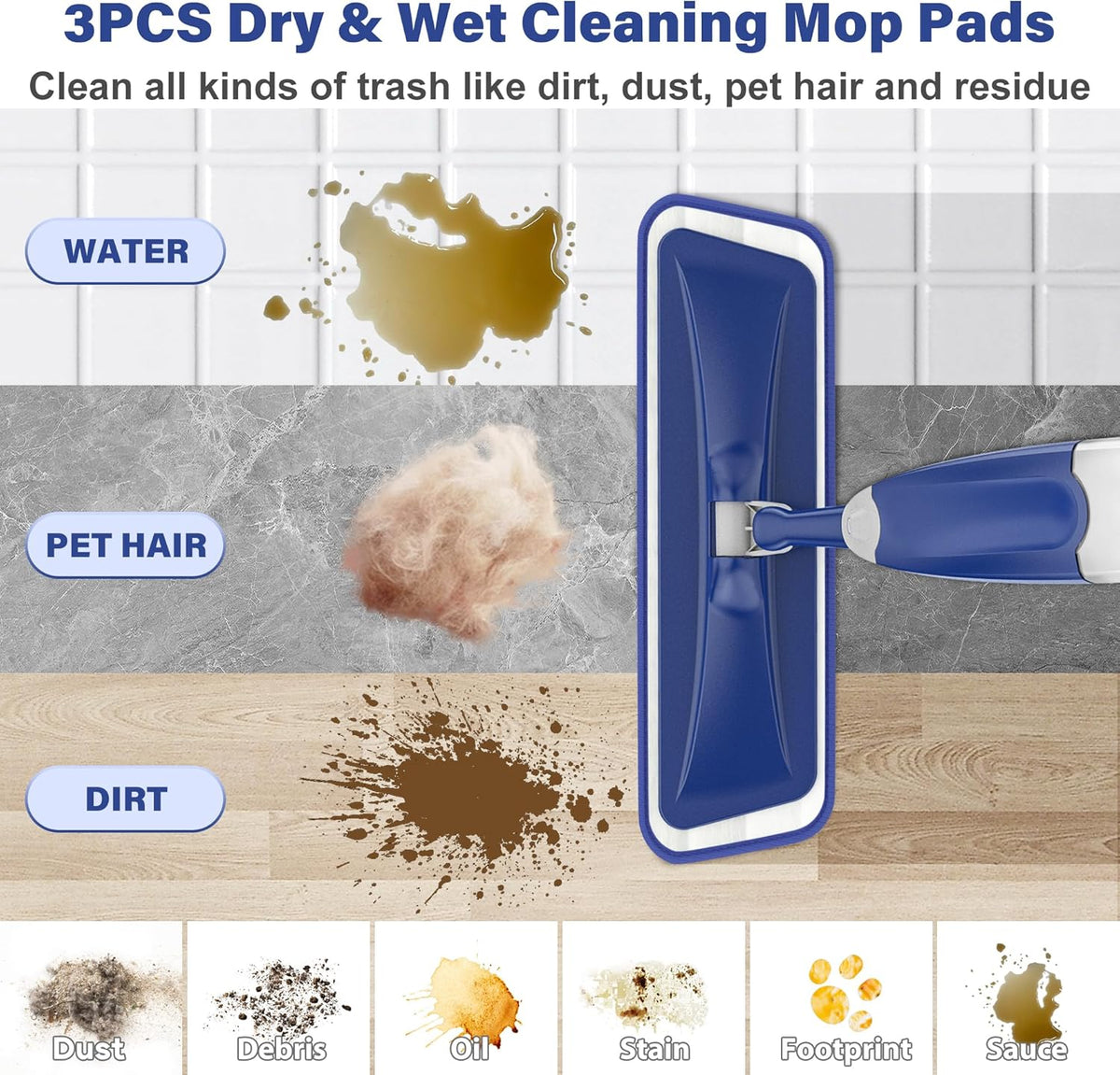 Microfiber Spray Mop for Floors Cleaning: Wet Dry Hardwood Floor Mops with 3 Washable Pads for