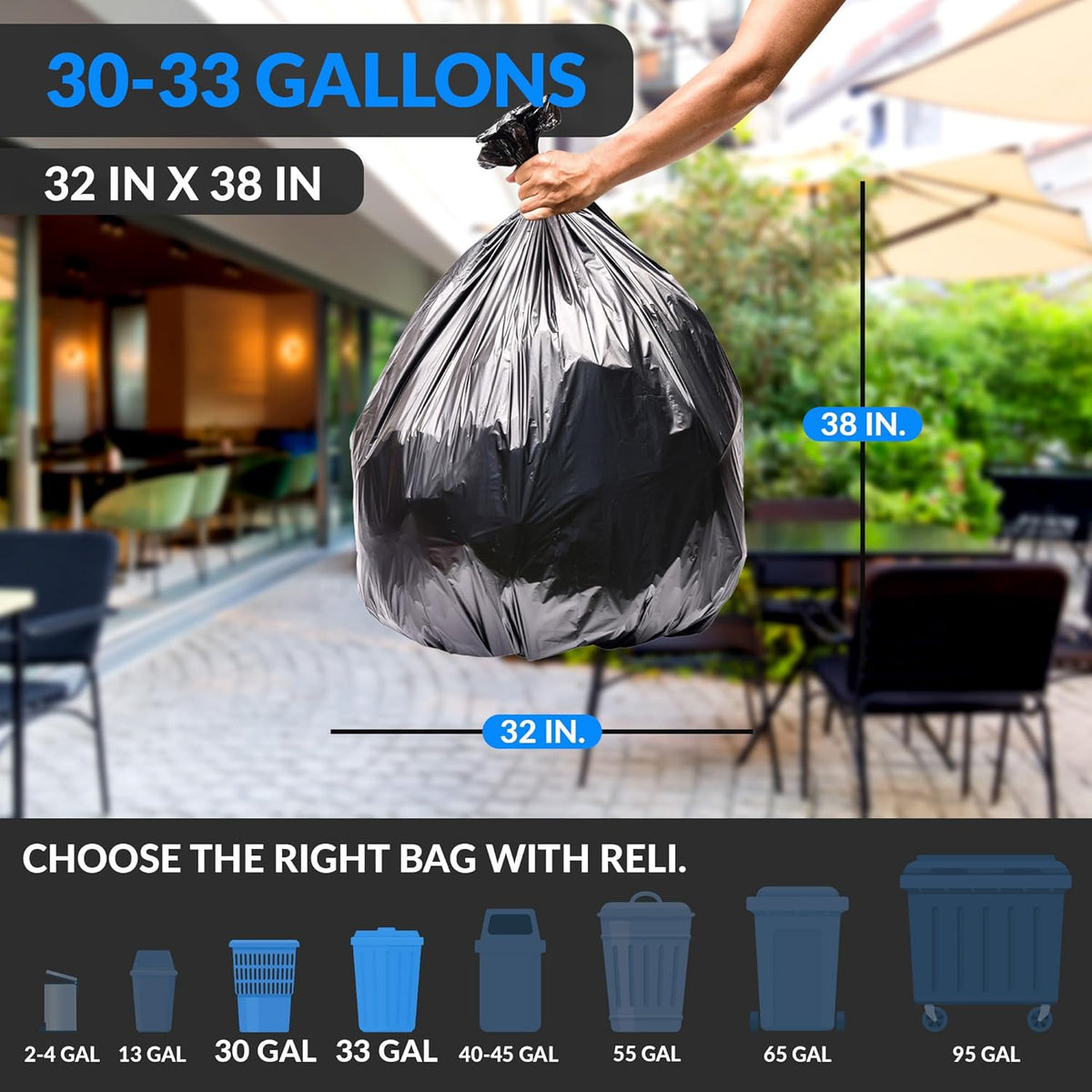 Reli. 30-33 Gallon Trash Bags Heavy Duty | 250 Count Bulk | Black Large Trash Bags 30+, 32 Gallon |