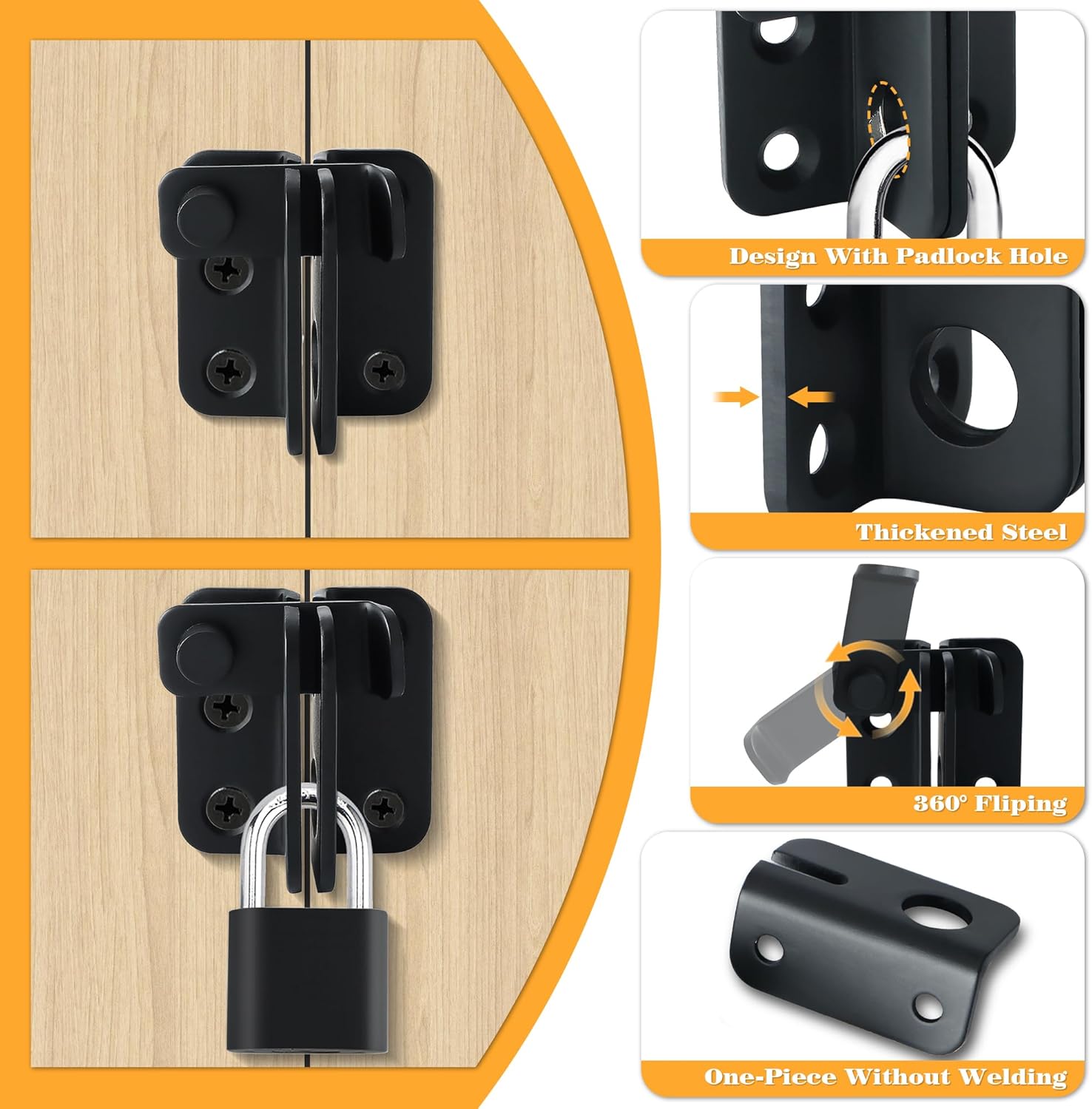 Alise Flip Latch Gate Latch Black,Shed Door Latch Barn Door Lock Shed Lock Shed Latch,Stainless