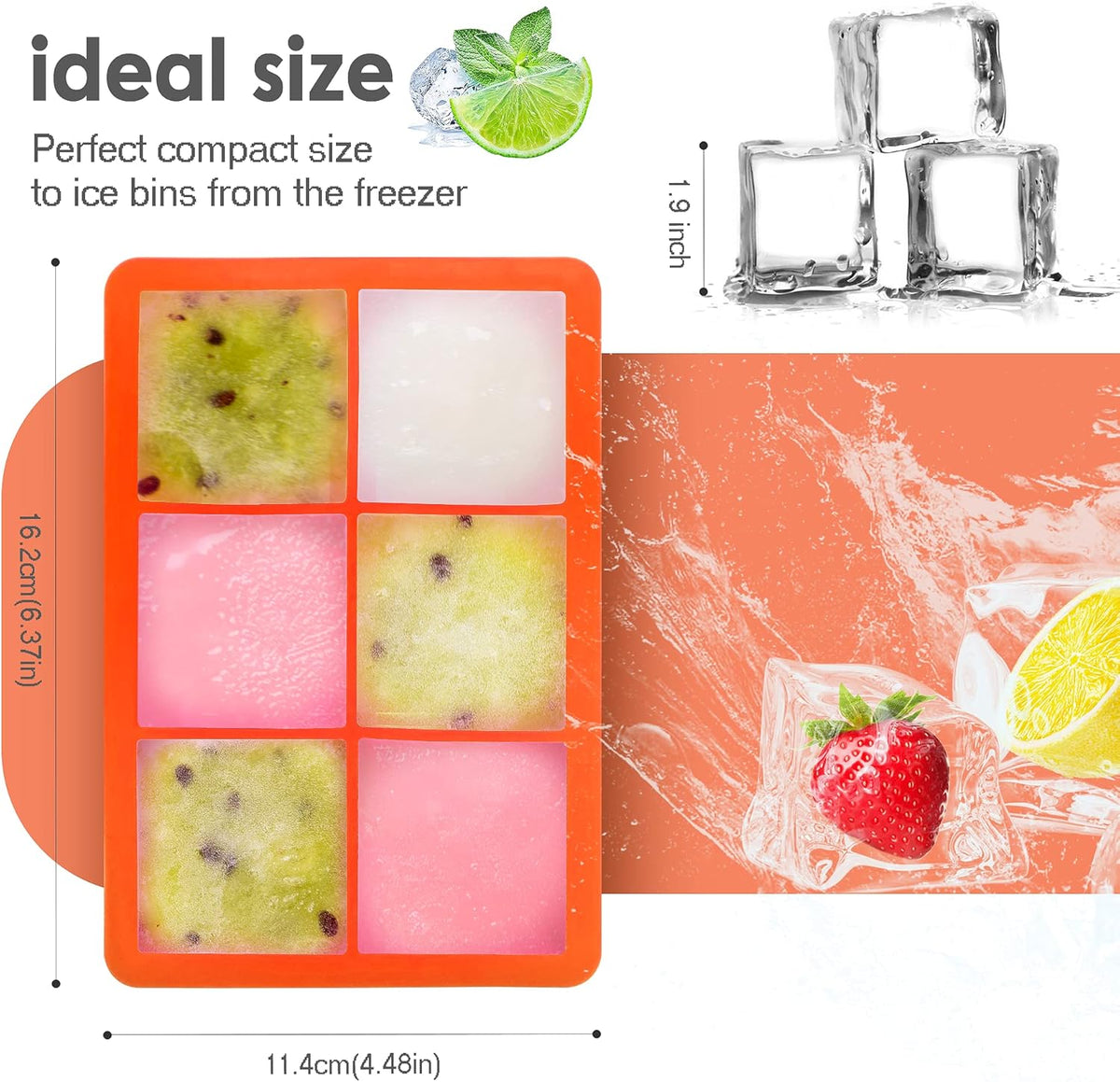 Silicone Ice Cube Trays with Lids,Large Square Ice Cube Molds for Freezer, Whiskey, Cocktail