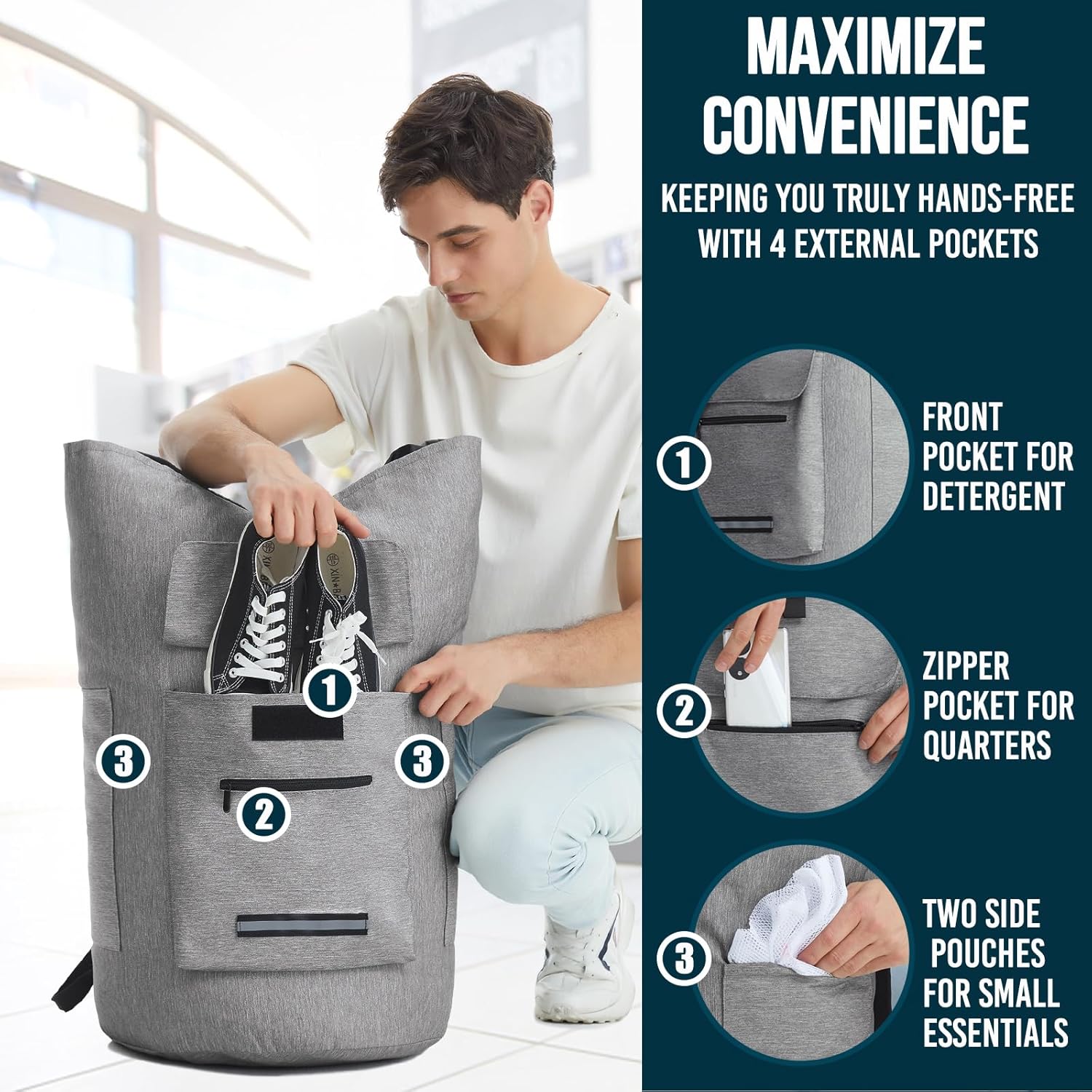 Laundry Backpack Bag, 115L Extra Large Laundry Bag with Straps, Heavy Duty Laundry Backpack with 4