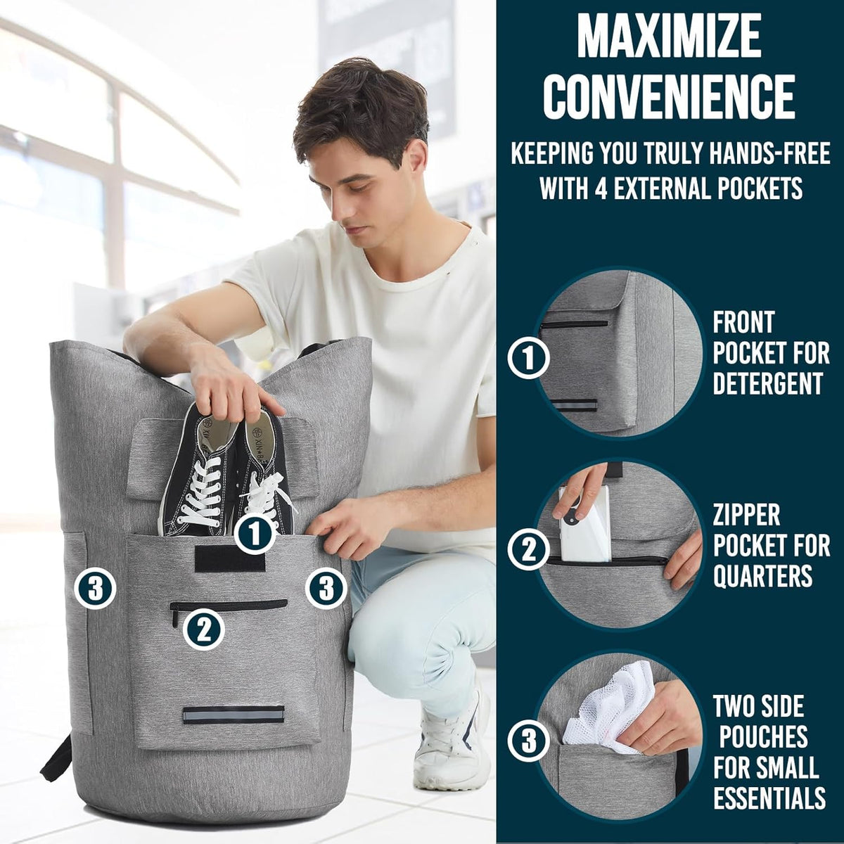 Laundry Backpack Heavy Duty, 115L Extra Large Laundry Bag with Straps, Dorm Room Essential for