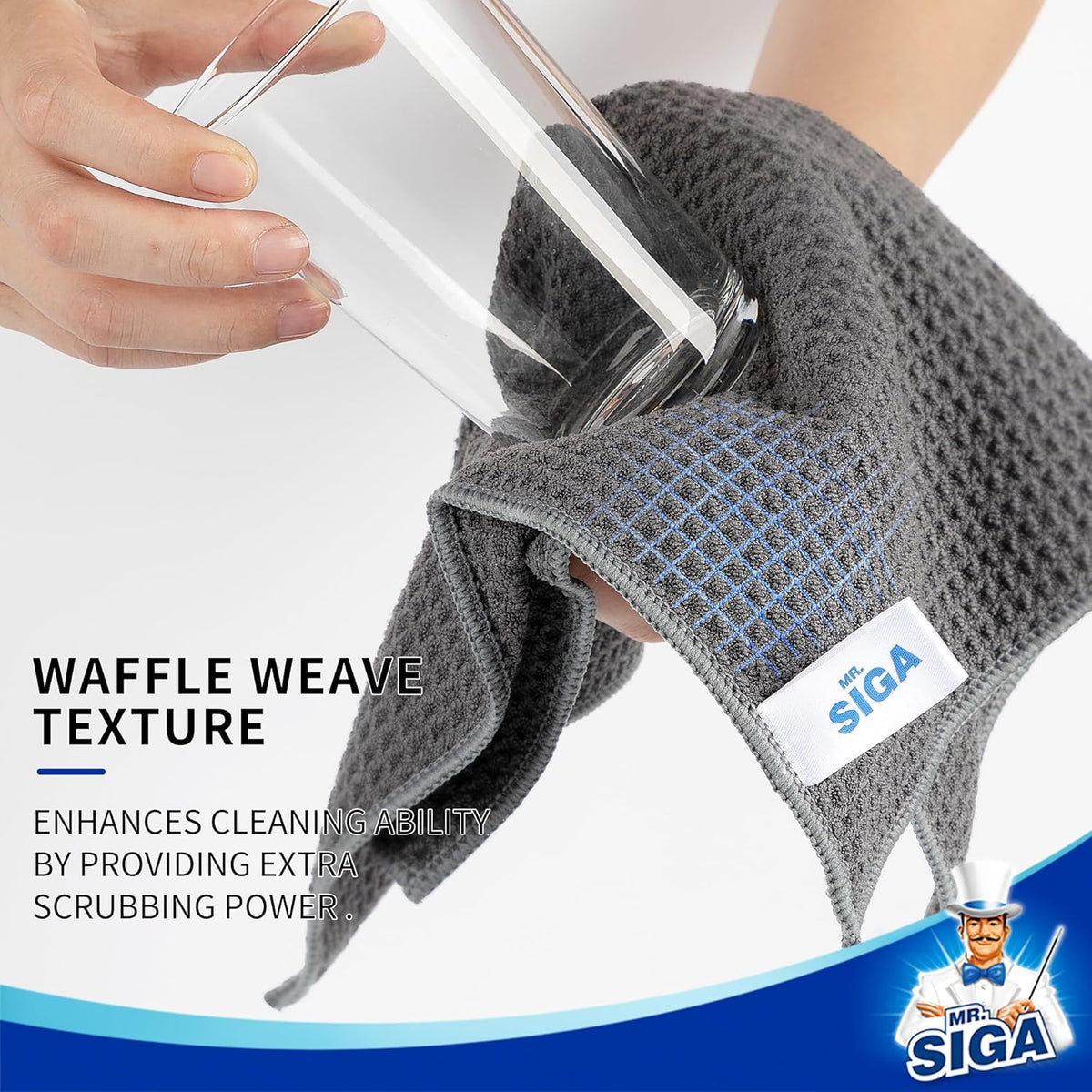 MR.SIGA Waffle Pattern Cleaning Cloths, Reusable Absorbent Microfiber Cleaning Cloths, Lint Free