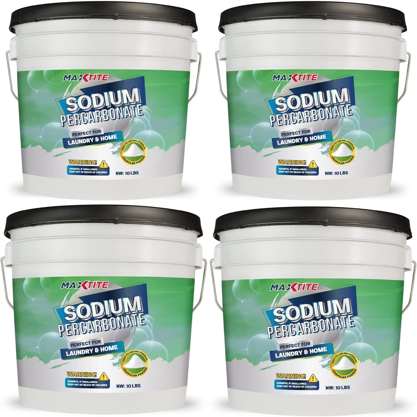 MAXTITE Sodium Percarbonate (40 lbs total, 10 lbs pails 4 Pack) 100% Pure Solid Hydrogen