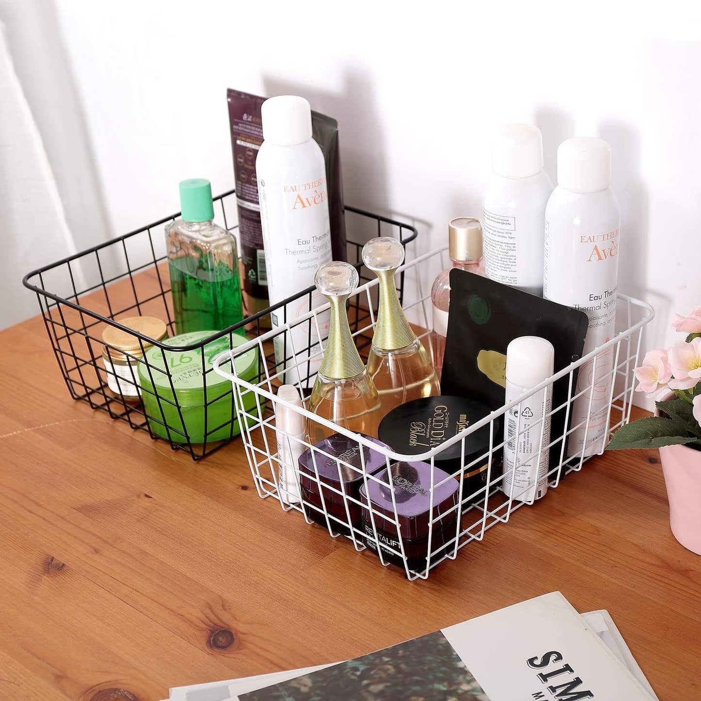 Kitchen Wire Baskets Farmhouse Decor Metal Food Storage Organizer, Household Refrigerator Bin with