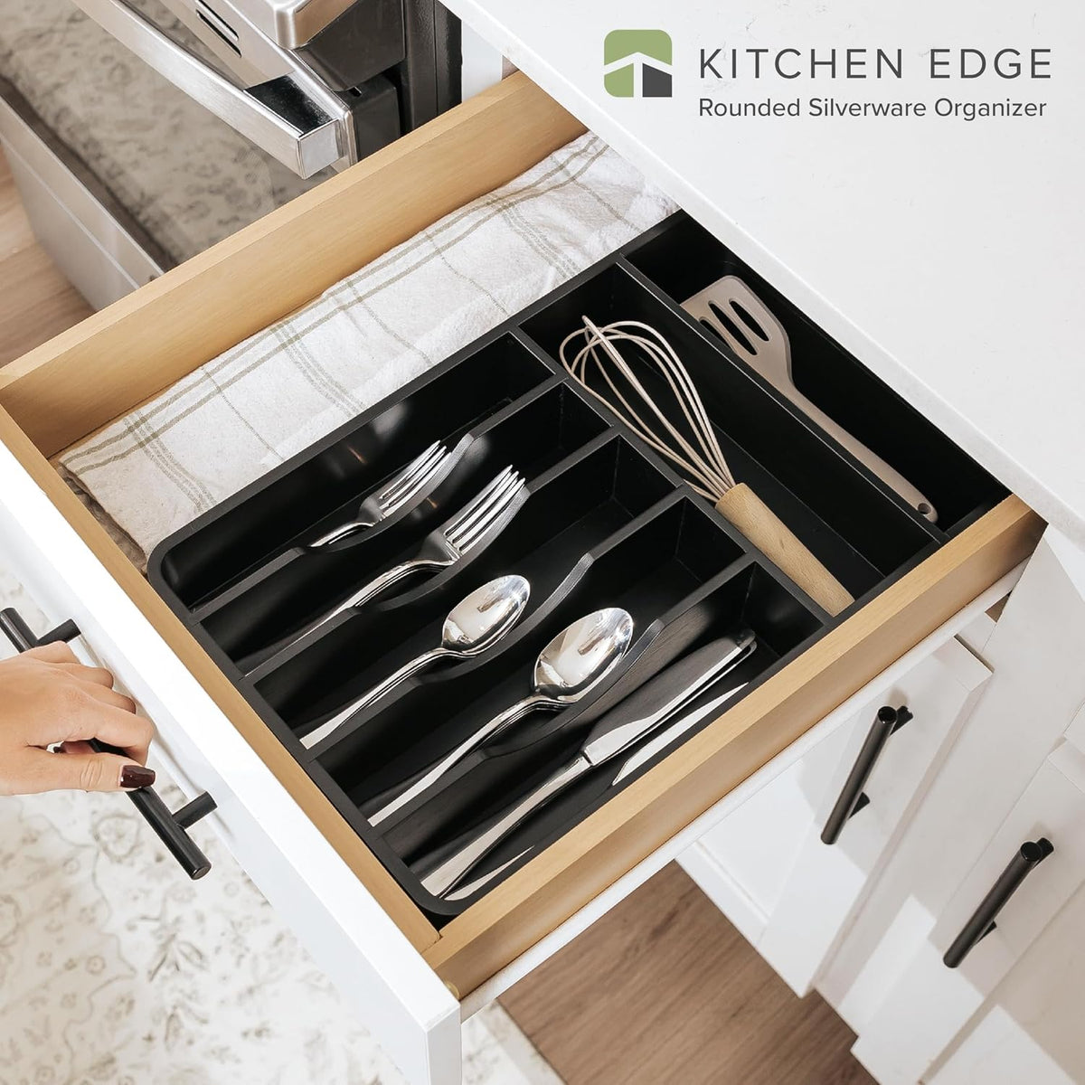 KitchenEdge Silverware Organizer - Cutlery, Flatware, and Utensil Holder for Kitchen Drawers, Fixed