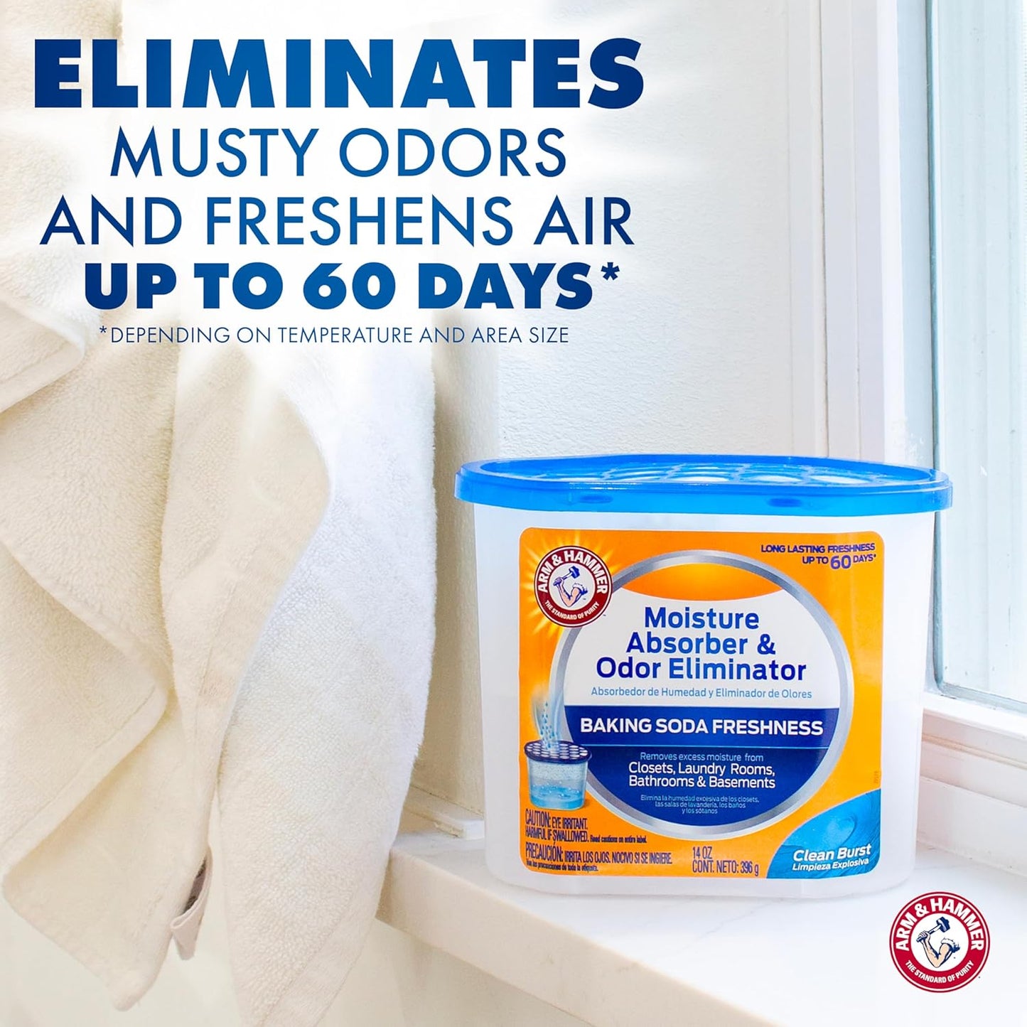 Arm & Hammer Clean Burst Moisture Absorber and Odor Eliminator Tubs, 14 oz, 3 Pack, Attract and