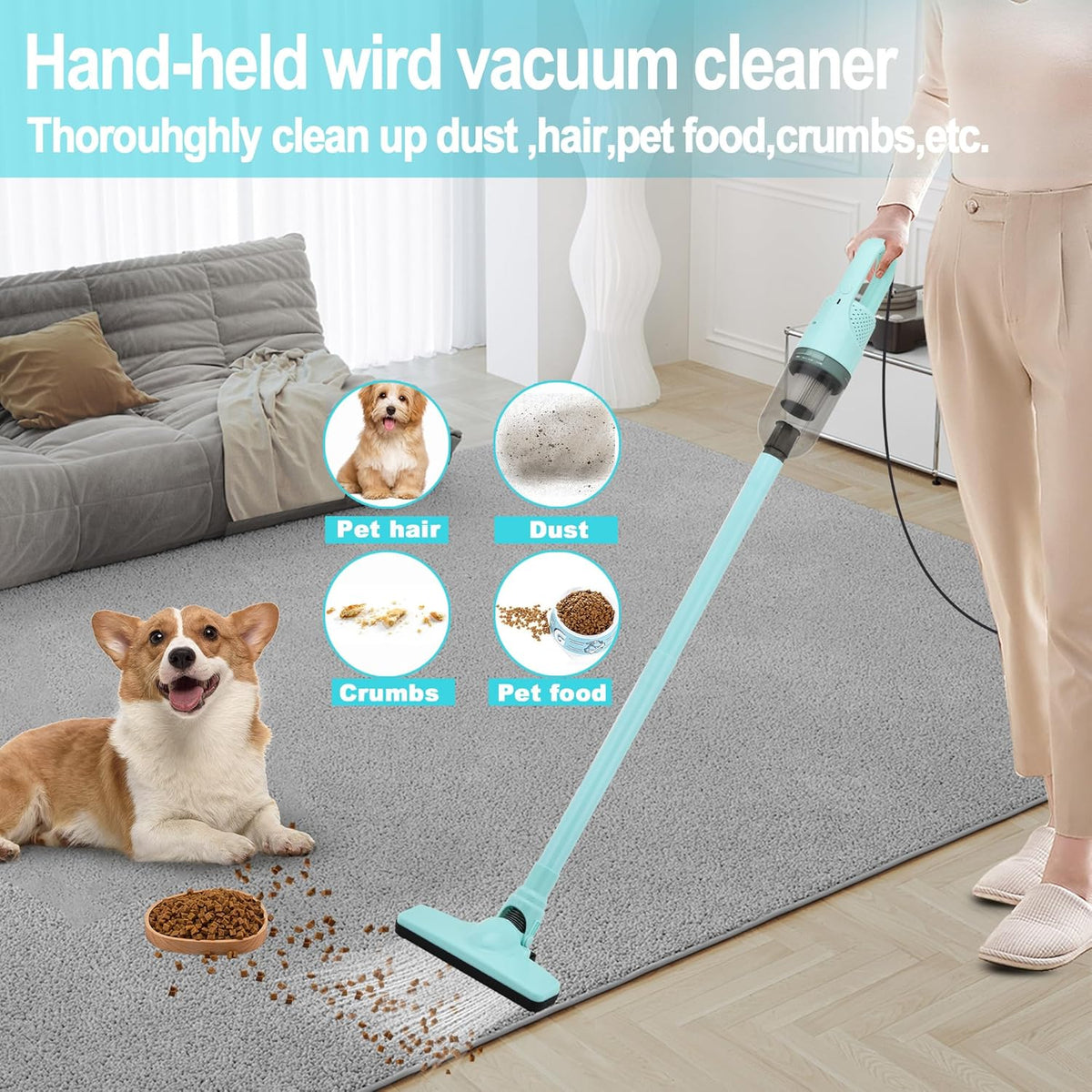 6-in-1 Lightweight Stick Vacuum Cleaner with 100W Powerful Motor, Mini Portable Household Handheld