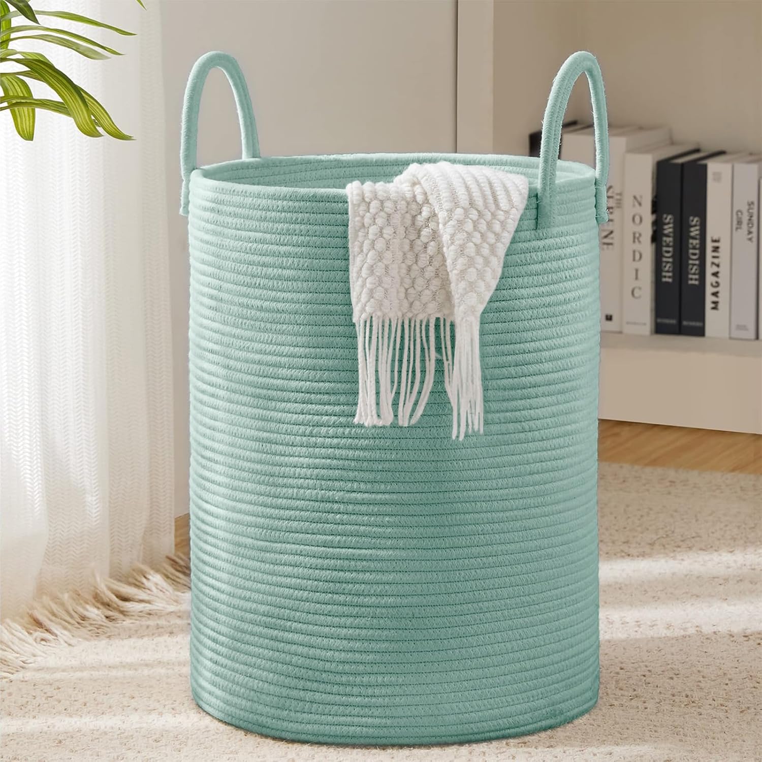 YOUDENOVA Laundry Hamper Basket, Woven 58L Tall Laundry Basket for Blanket Organizer- Nursery