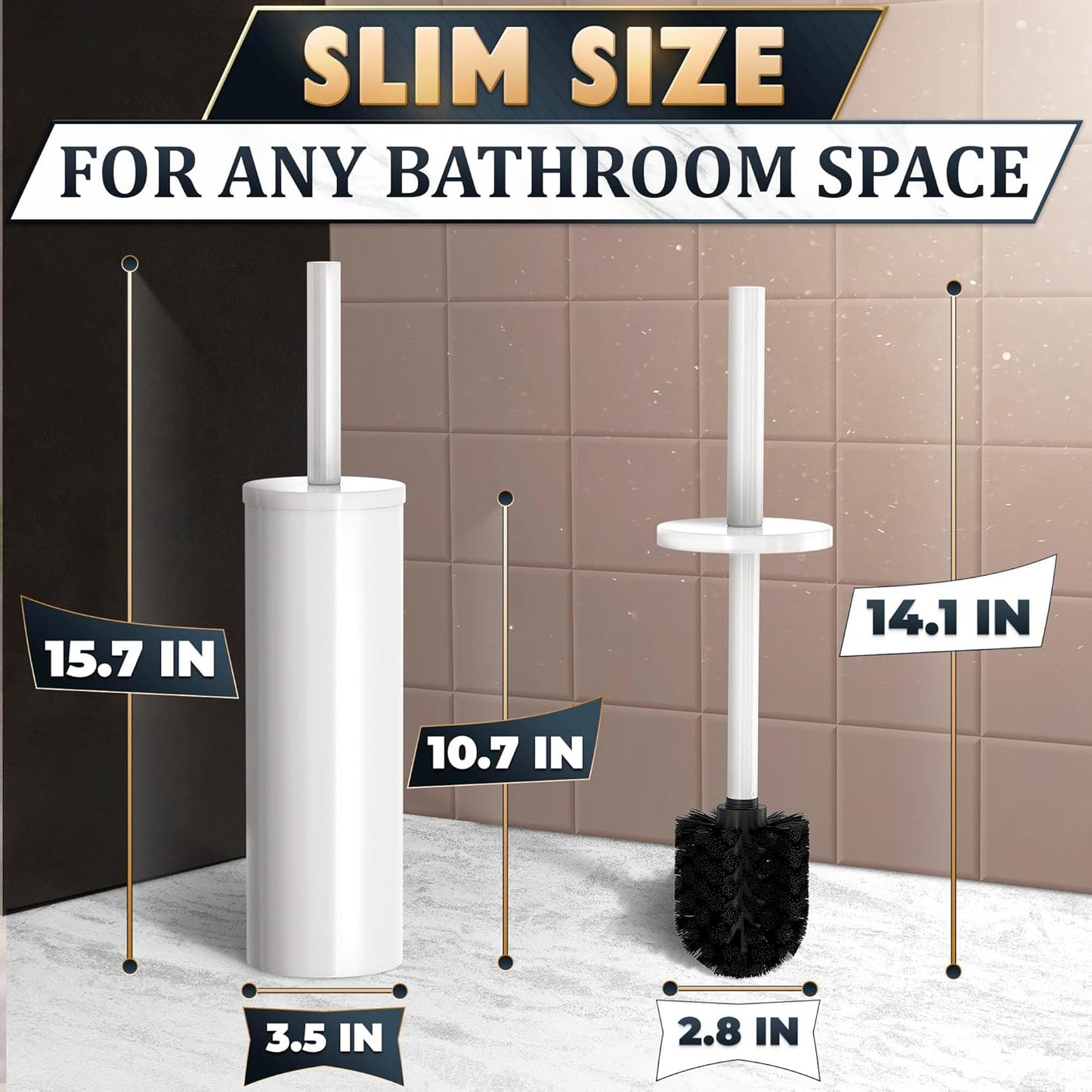 Stainless Steel Toilet Brush and Holder Set White - Long Handle Toilet Bowl Cleaner Brush and