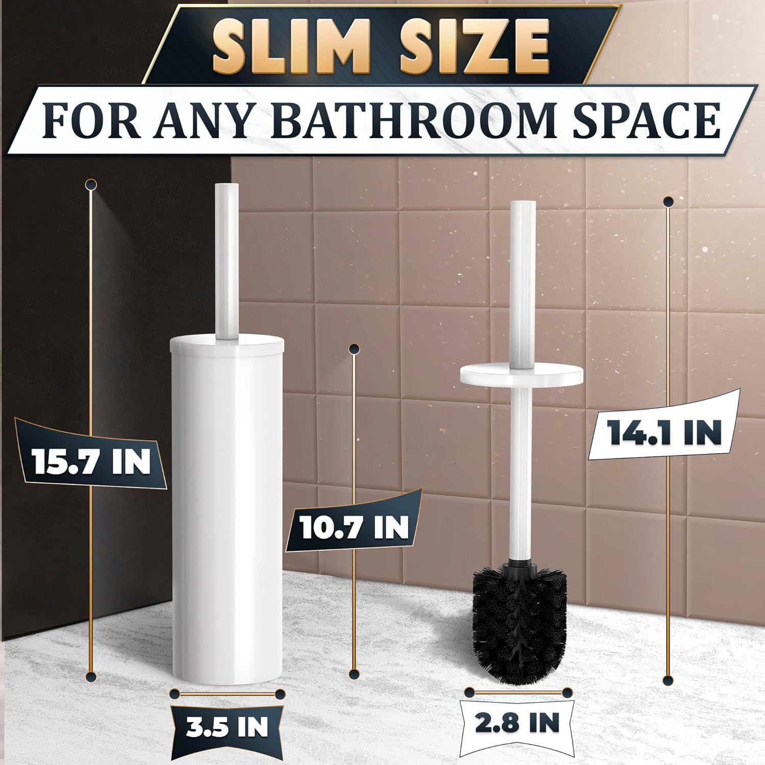 Stainless Steel Toilet Brush and Holder Set White - Long Handle Toilet Bowl Cleaner Brush and
