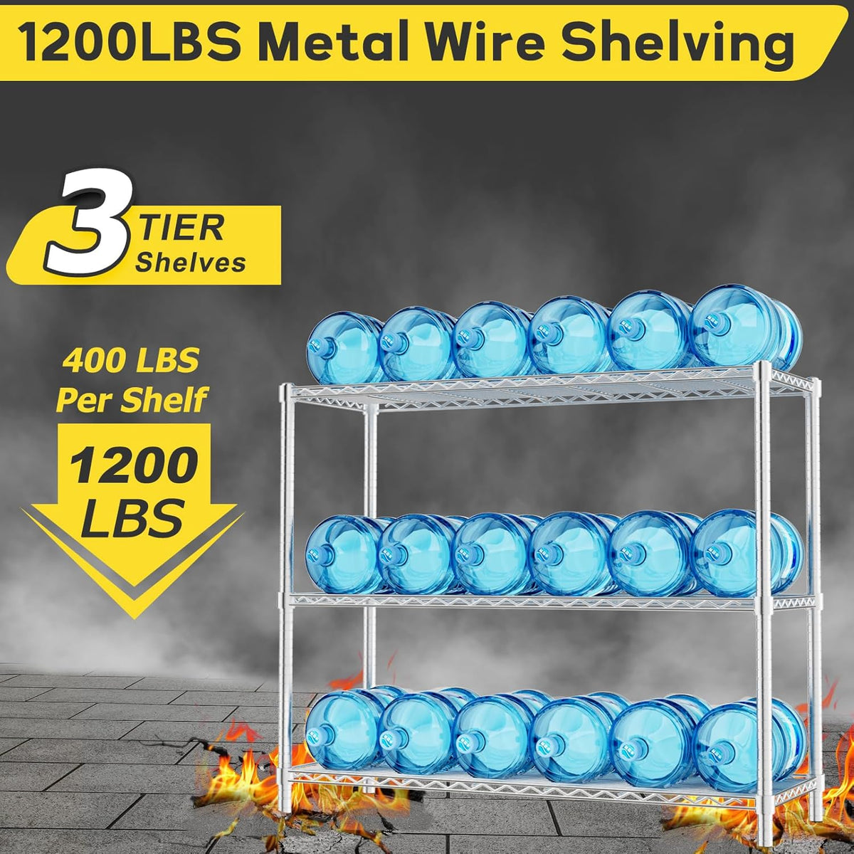 Storage Shelves, 3 PCS 48" L x 20" W x 47" H Heavy Duty Garage Wire Shelving Unit Loads 1200LBS