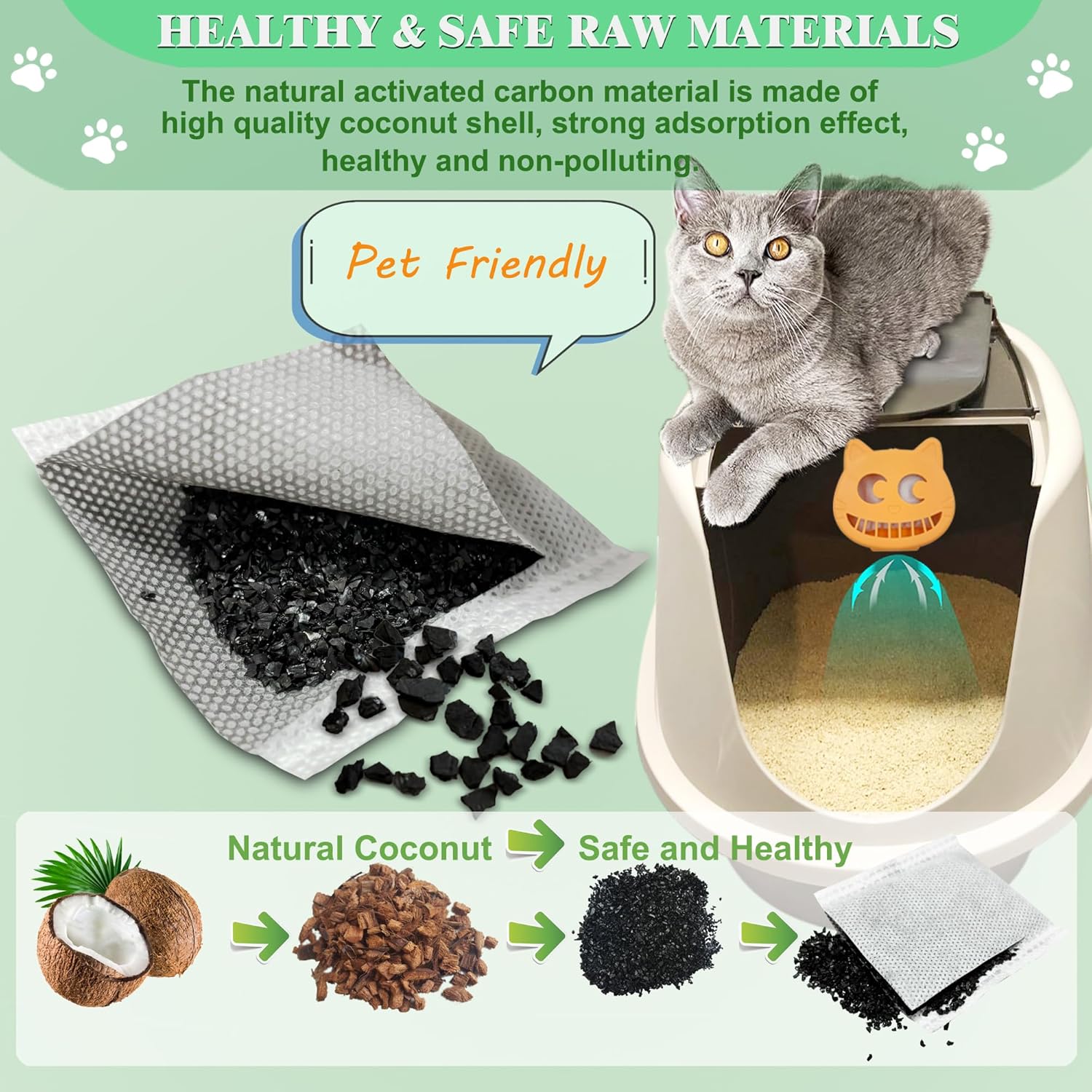 Unscented Cat Litter Box Deodorizer Kit Stick-On Activated Carbon Odor Eliminators Compatible with