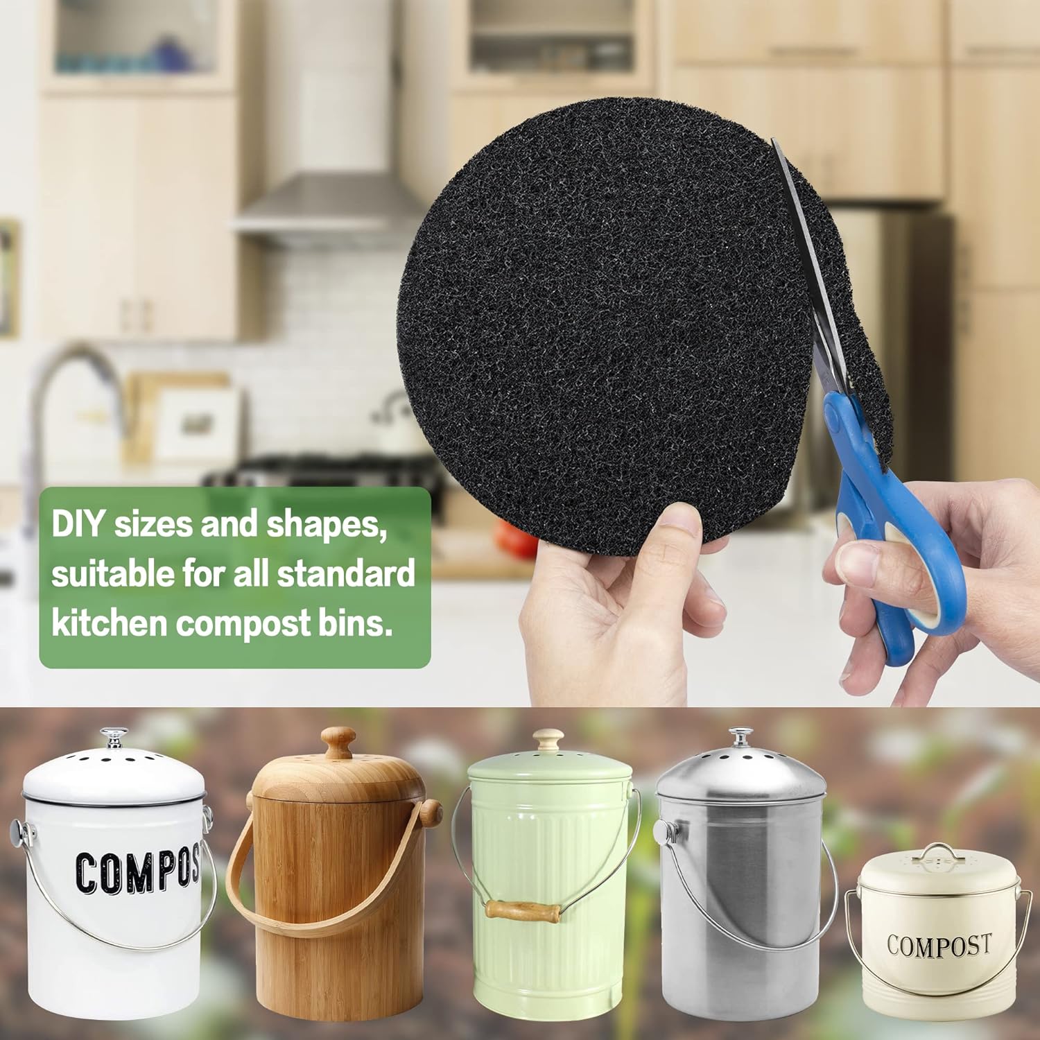 MyLifeUNIT 16 Pack Charcoal Filter for Compost Bin Kitchen, Compost Pail Replacements Filter (6.7