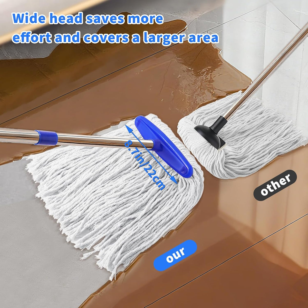 Indoor Cotton Mops for Floor Cleaning - Indoor Cleaning Mop for Wood Floors, Tile, Hardwood Floor