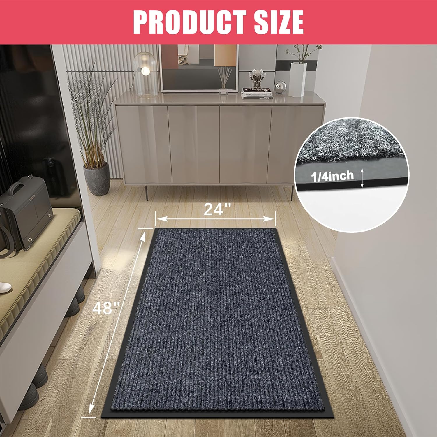 Kuyal Front Door Mat, 2'x4' Indoor Outdoor Entrance, Commercial Floor Inside Outside Entrance