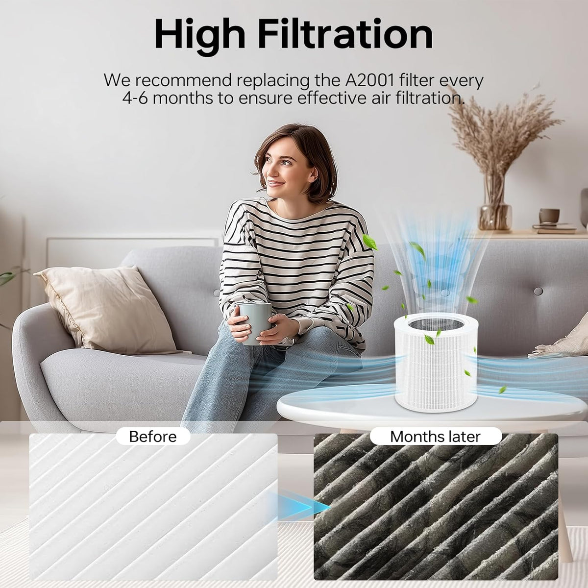 A2001 replacement filter, 3-in-1 True air purifier A2001 replacement part, compatible with par