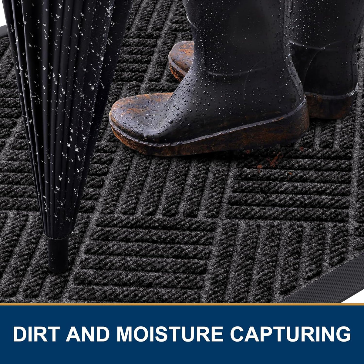 Smiry Front Door Mat Outside Entrance, Heavy Duty Outdoor Indoor Natural Rubber Doormat, Non Slip