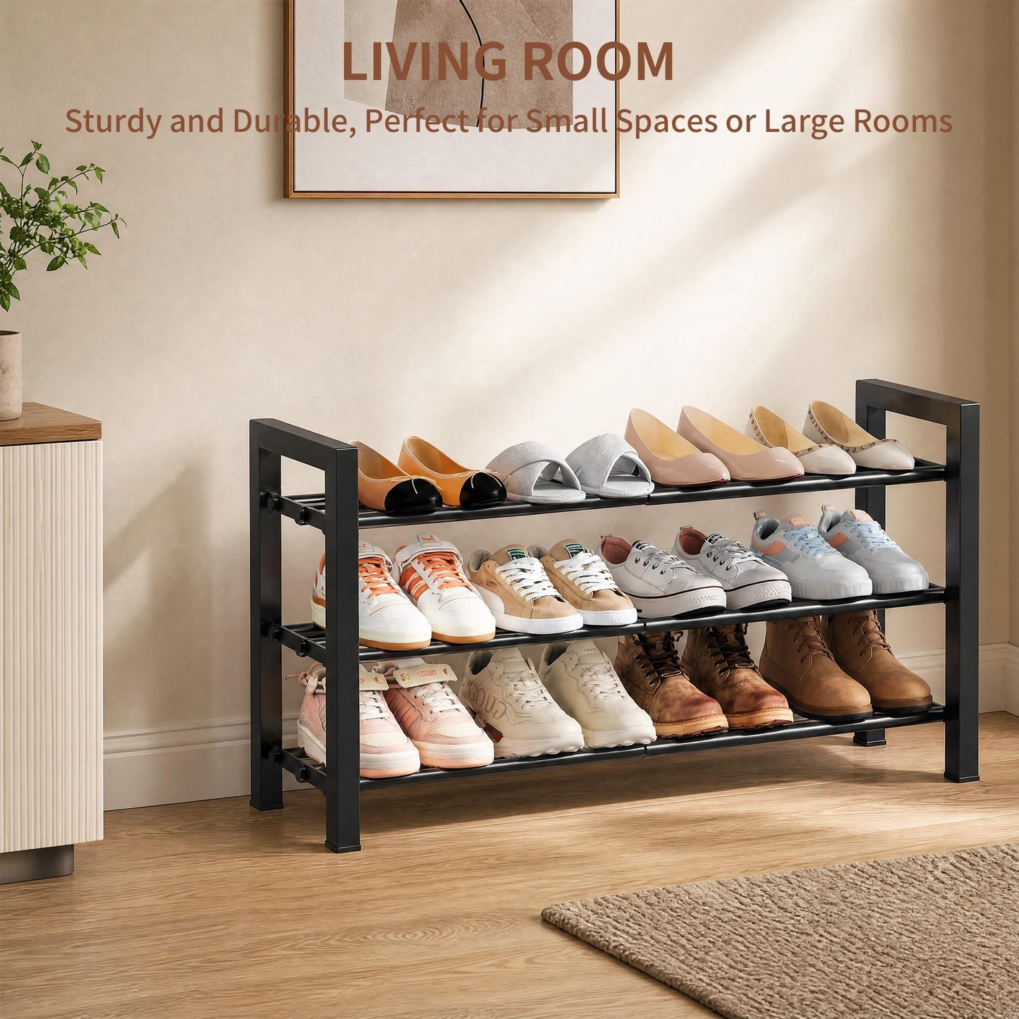 HDDTTZ Upgraded 3-Tier Expandable Shoe Rack, Adjustable Shoe Shelf Storage Organizer Heavy Duty