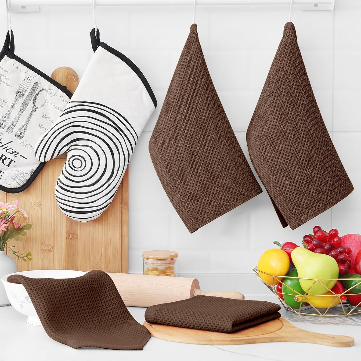 Homaxy 100% Cotton Waffle Weave Kitchen Dish Cloths, Ultra Soft Absorbent Quick Drying Dish Towels