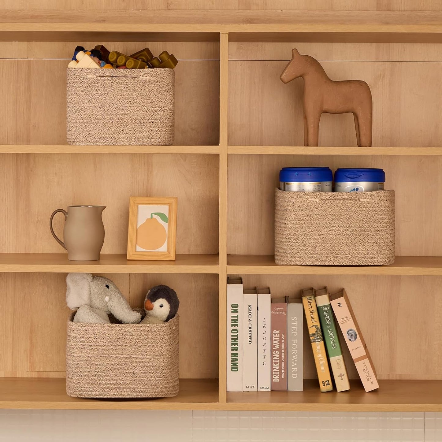 Small Organizing Baskets for Cubes Shelf, 9.7x9.7x7.1 Inch Rope Woven Storage Bins for Nursery