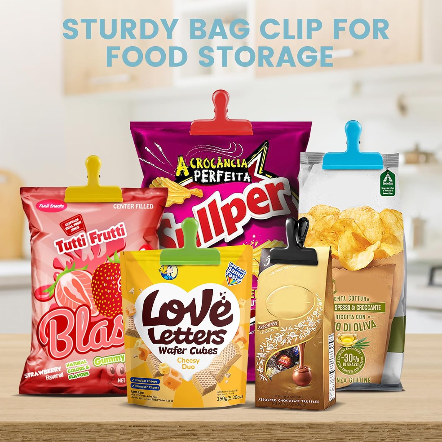 HOUSE AGAIN 8 Pack Stainless Steel Chip Bag Clips Covered with Silicone - NO More Sharp Edges
