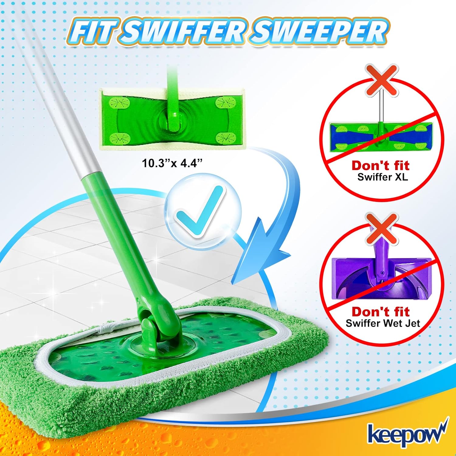 KEEPOW Reusable Wet Pads Compatible with Swiffer Sweeper Mop, Dry Sweeping Cloths, Washable