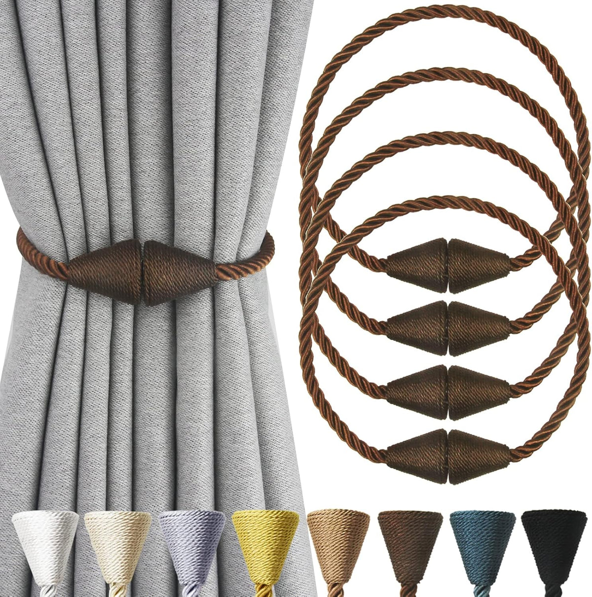 4 Pack Magnetic Curtain Tiebacks Rope Modern Handmade Curtain Tie Backs Decorative Drapes Weave
