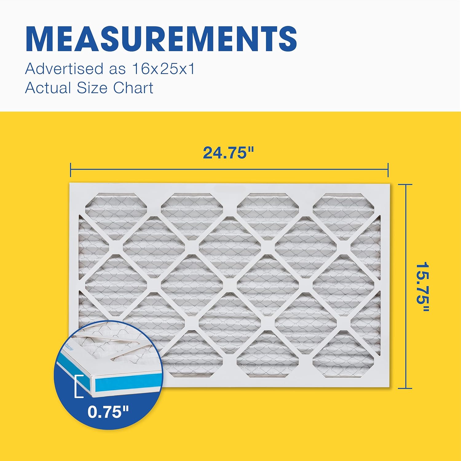 Aerostar 16x25x1 MERV 8 - 6 Count - High Efficiency Pleated HVAC, Furnace & Air Conditioner Filters