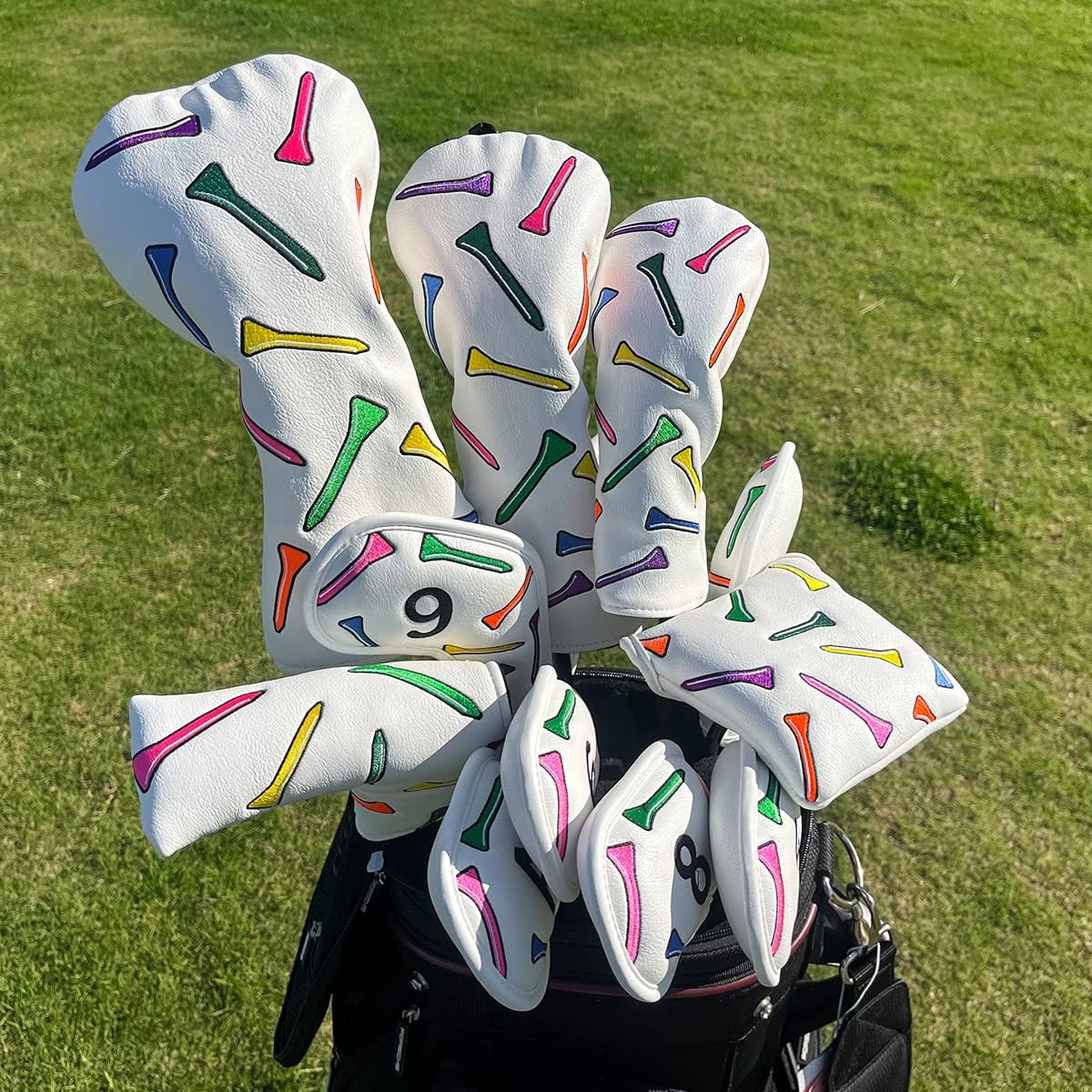 Golf Iron Head Covers 9/10pcs Leather Golf Club Covers for Iron with Magic Tape Fit Most