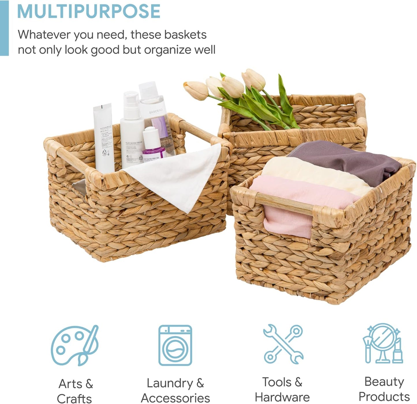 Small Wicker Baskets for Organizing Bathroom, Hyacinth Baskets for Storage, Wicker Storage Basket