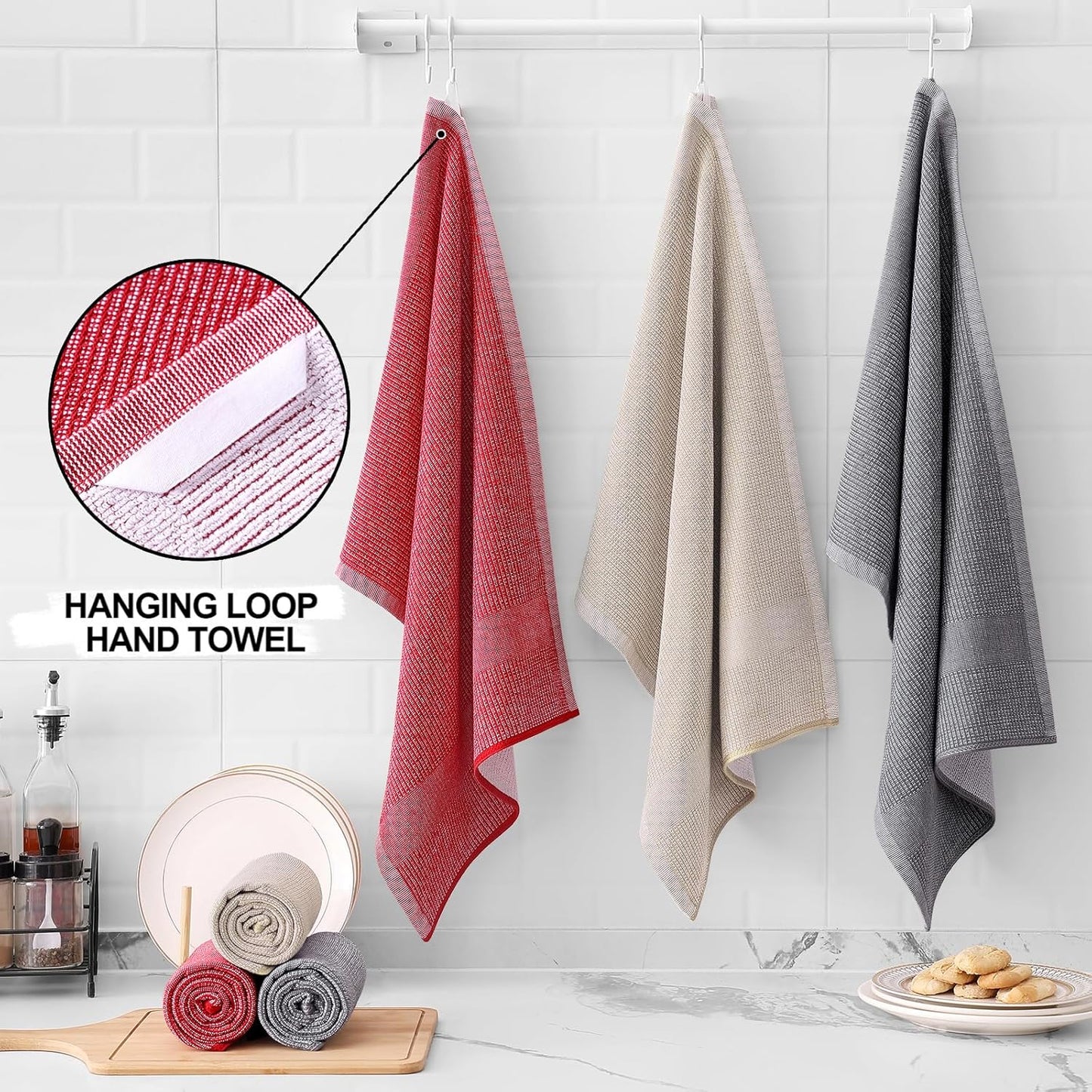 Homaxy Premium Kitchen Towels(18”x 28”, 6 Pack), Large Cotton Kitchen Hand Towels, Flat and Terry
