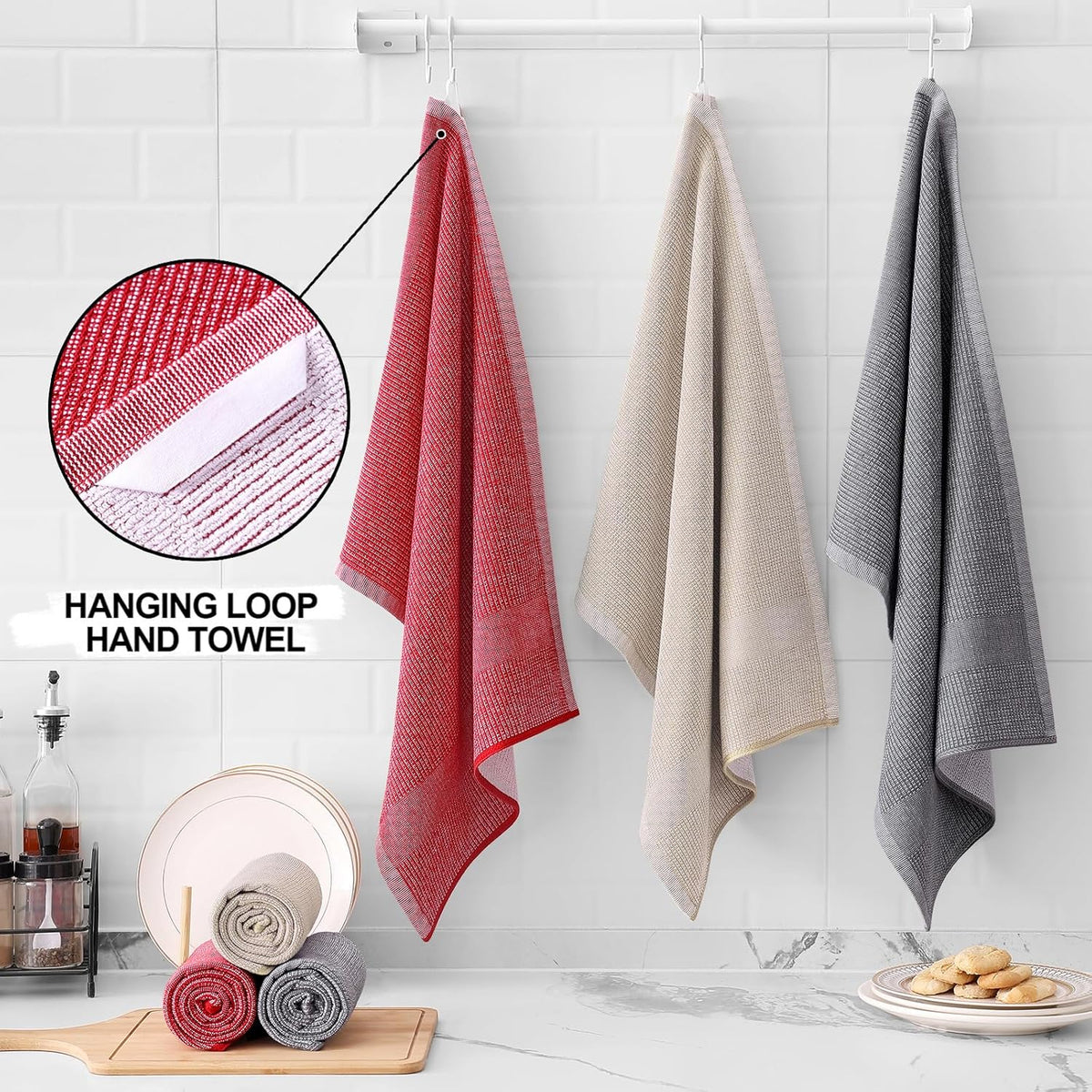 Homaxy Premium Kitchen Towels(18”x 28”, 6 Pack), Large Cotton Kitchen Hand Towels, Flat and Terry