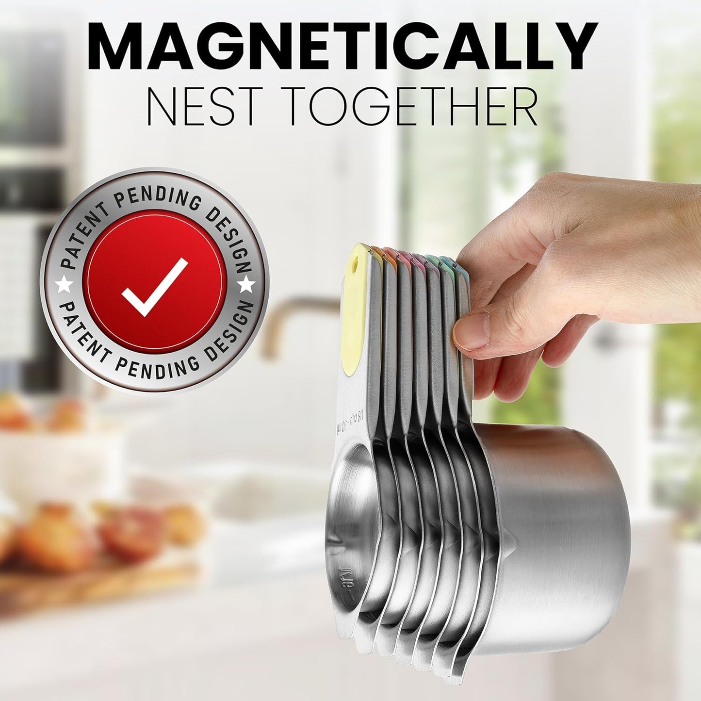 Spring Chef Magnetic Stainless Steel Measuring Cups, Patented, Kitchen Tools with Easy to Read