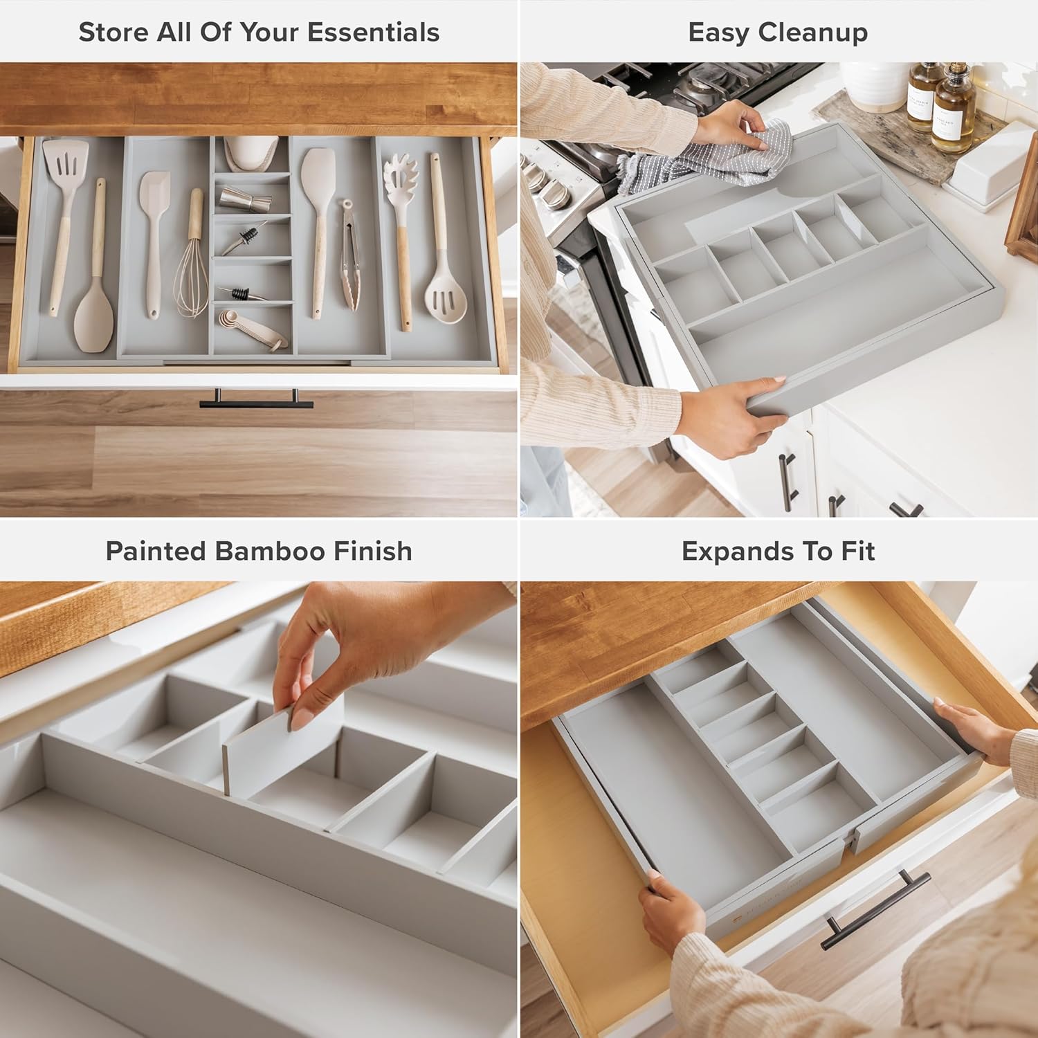 KitchenEdge Adjustable Kitchen Drawer Organizer for Utensils and Junk, Food-Safe Contract Grade