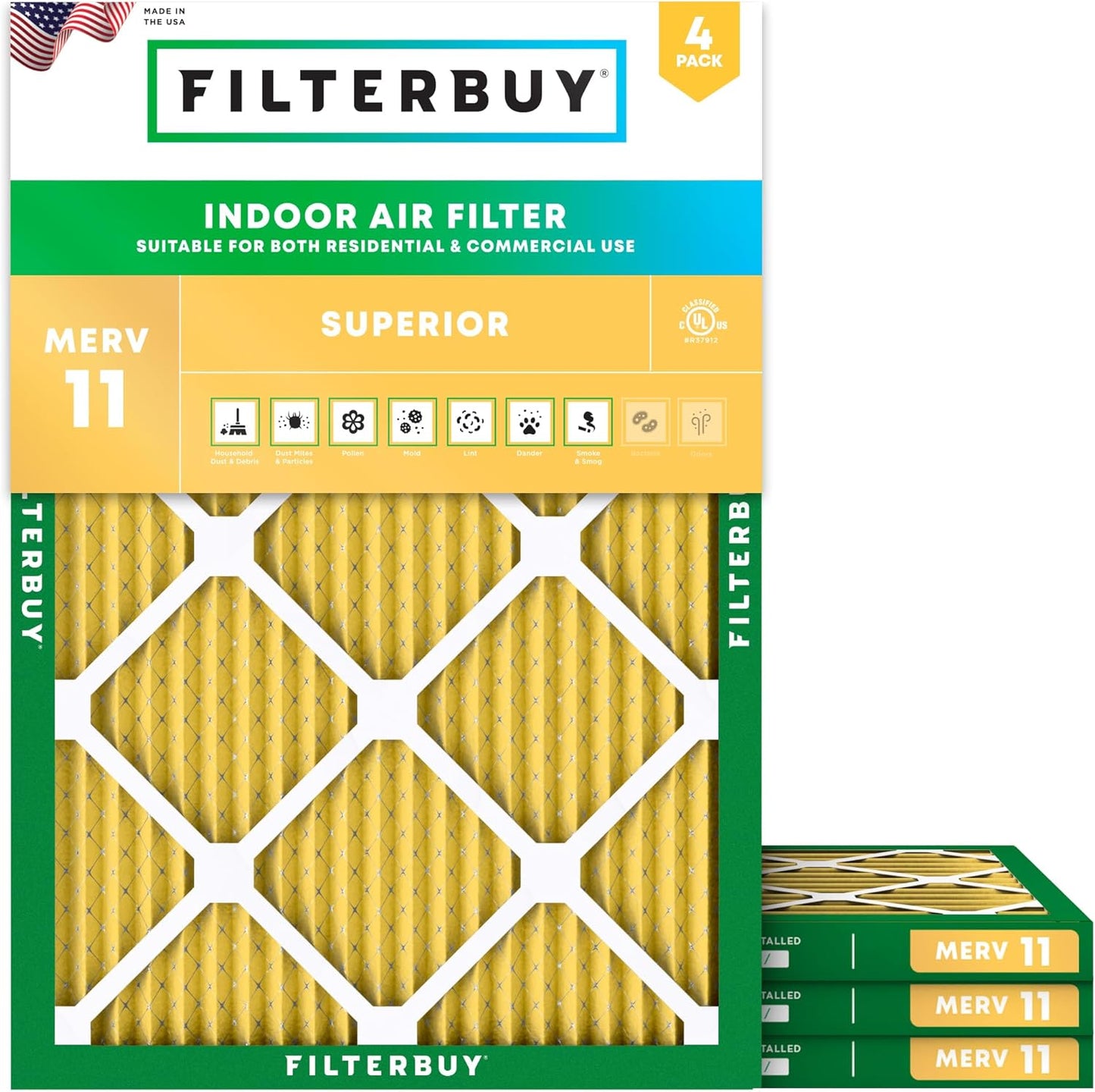 Filterbuy 30x36x1 Air Filter MERV 11 (MPR 1200) Allergen Defense Replacement (4-Pack)