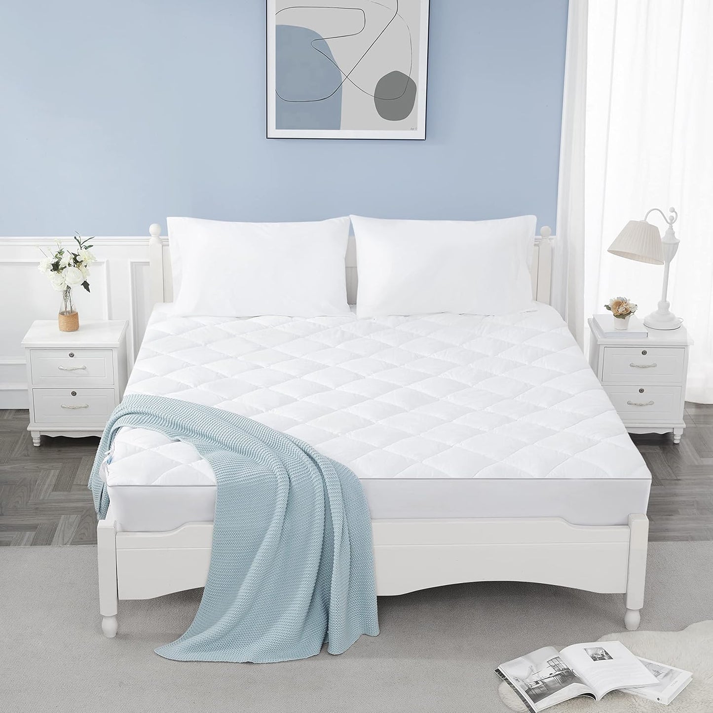 Sunflower California King Mattress Pad Cover, Cotton Mattress Cover Hypoallergenic, Extra Deep