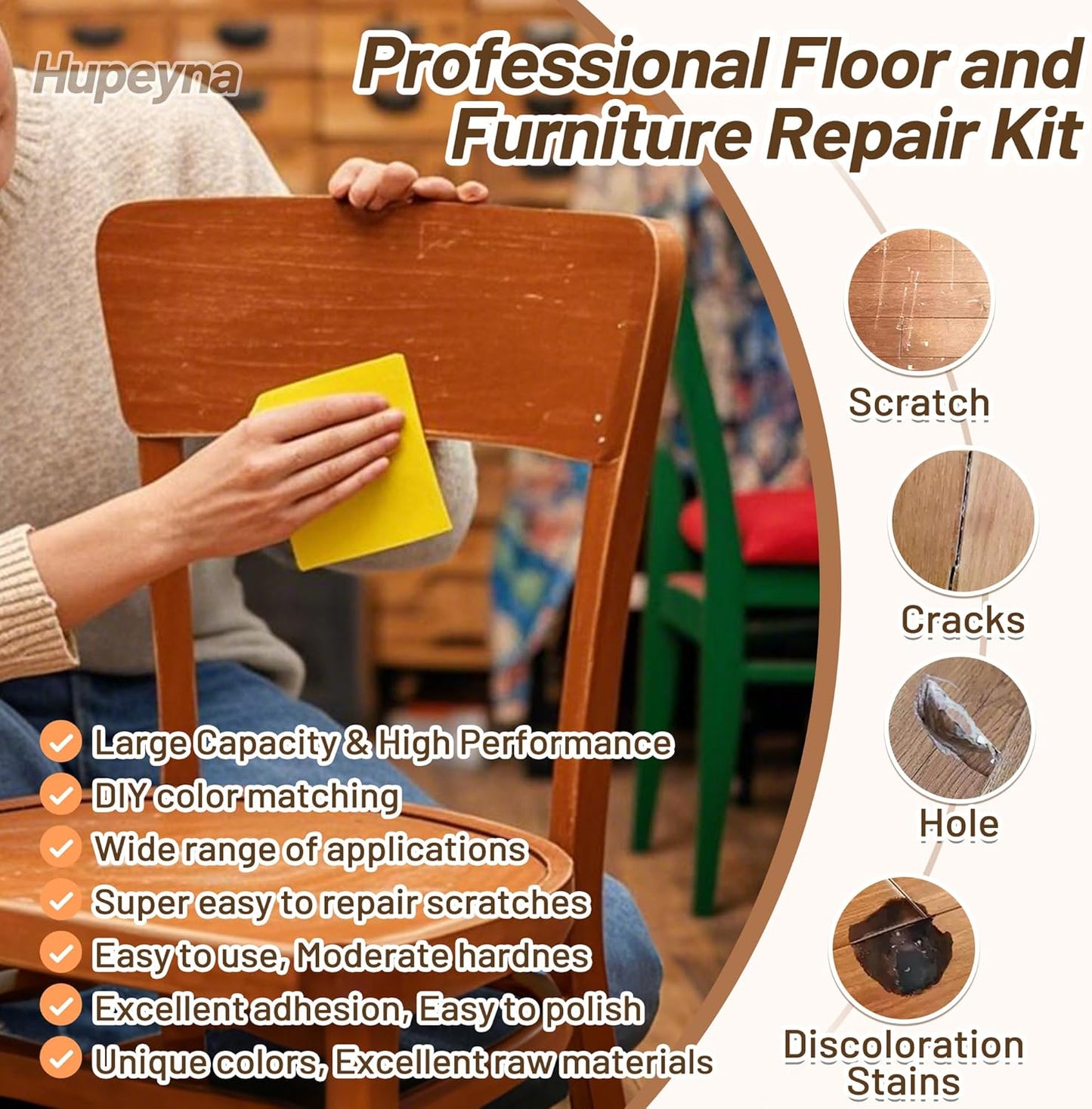 Wood Repair Kit, Wood Furniture Repair Kit, Wood Filler, Wood Putty and Beeswax- Repair Stains