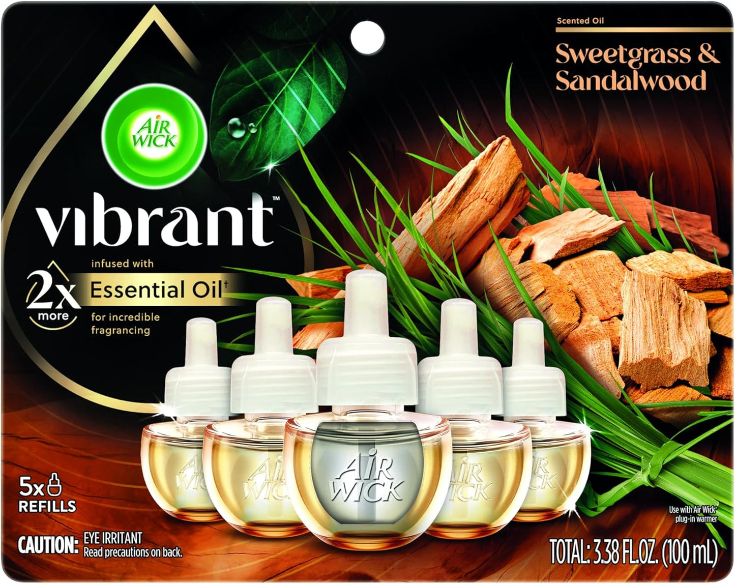 Air Wick Plug In Scented Oil Refills, Sweetgrass + Sandalwood, Air Fresheners for Home Long